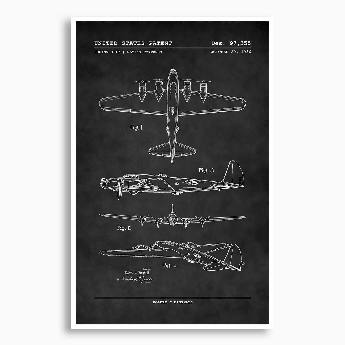 Boeing B-17 Flying Fortress Aircraft Patent Poster; Patent Artwork