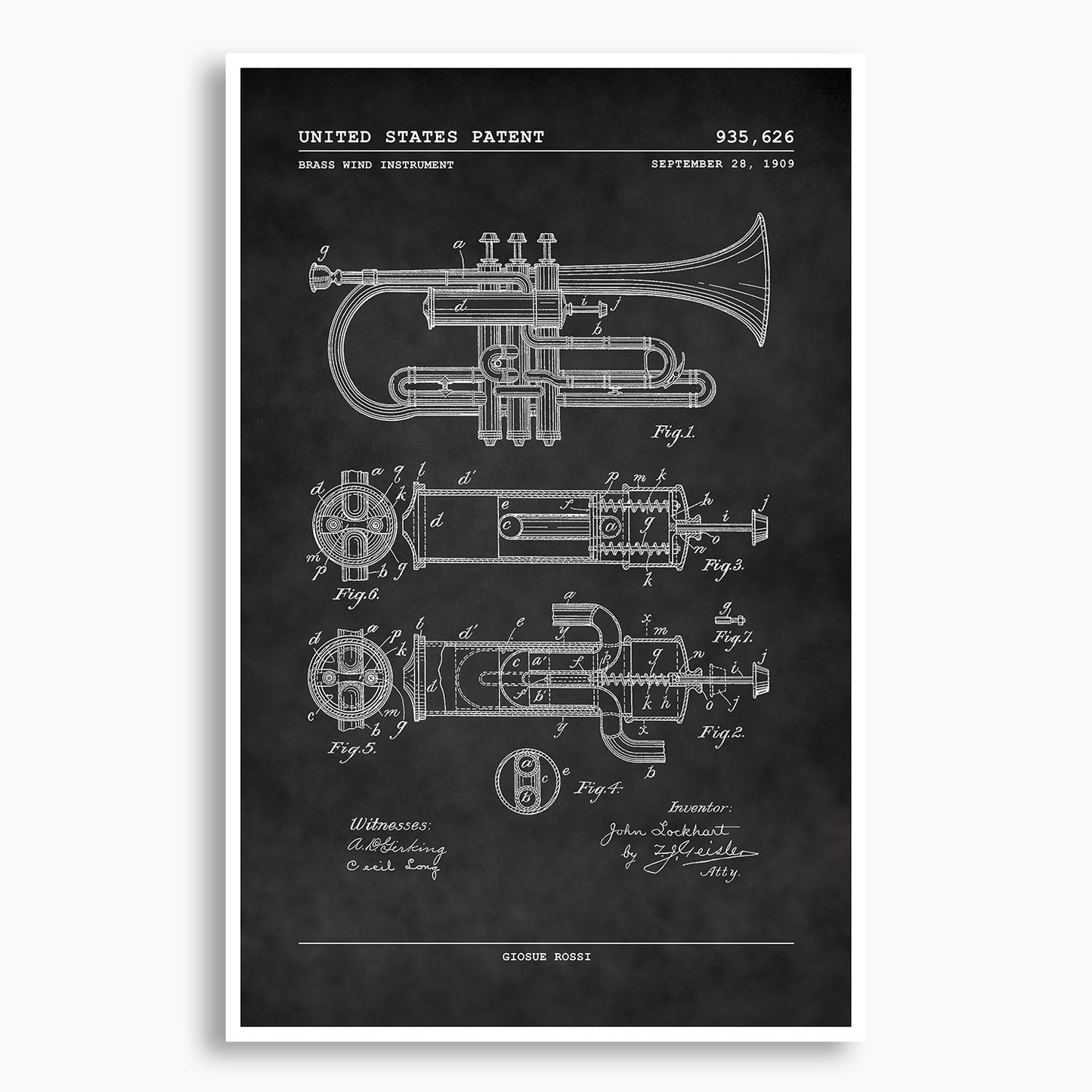 Brass Wind Trumpet Patent Poster; Patent Artwork