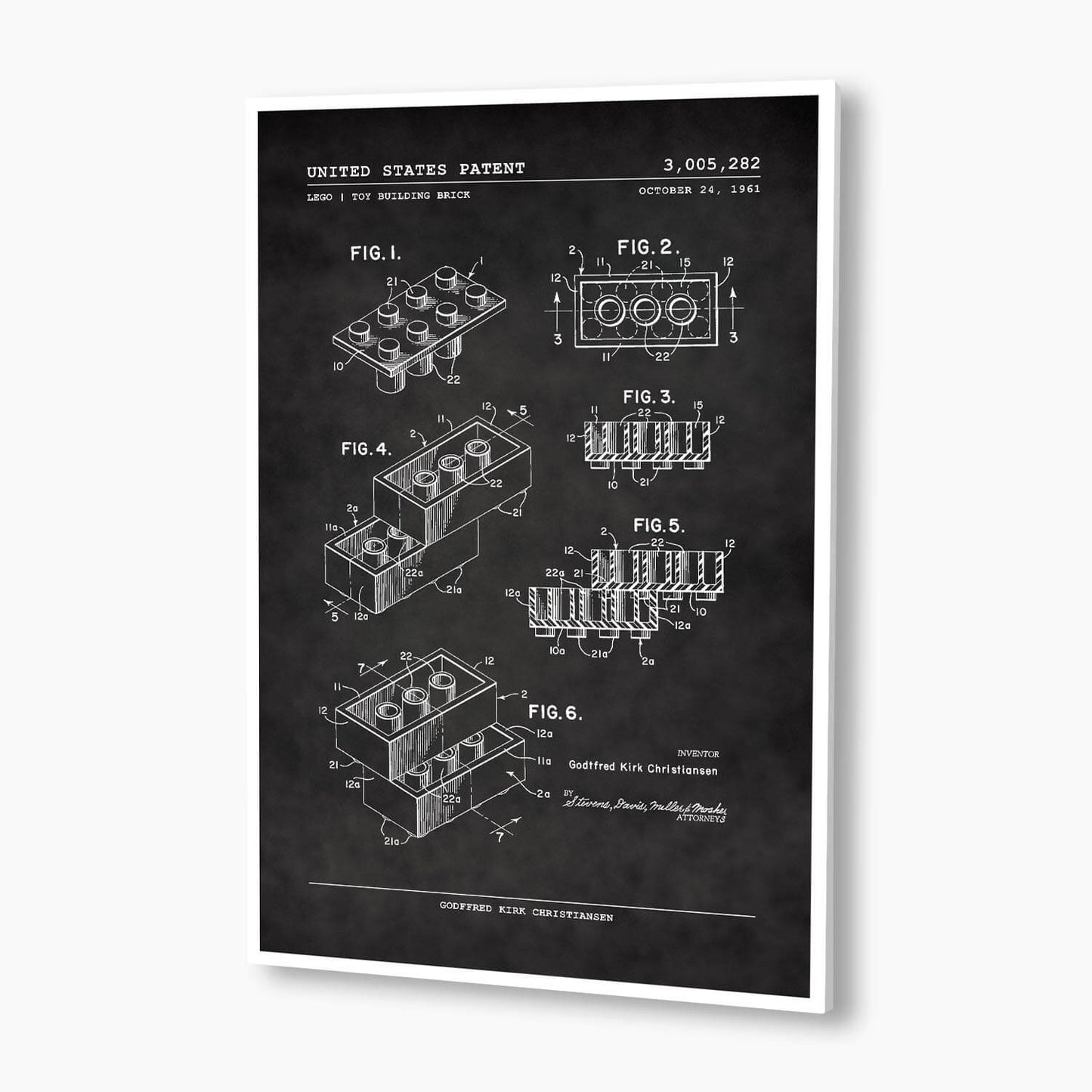 Lego Building Bricks Patent Poster; Patent Artwork