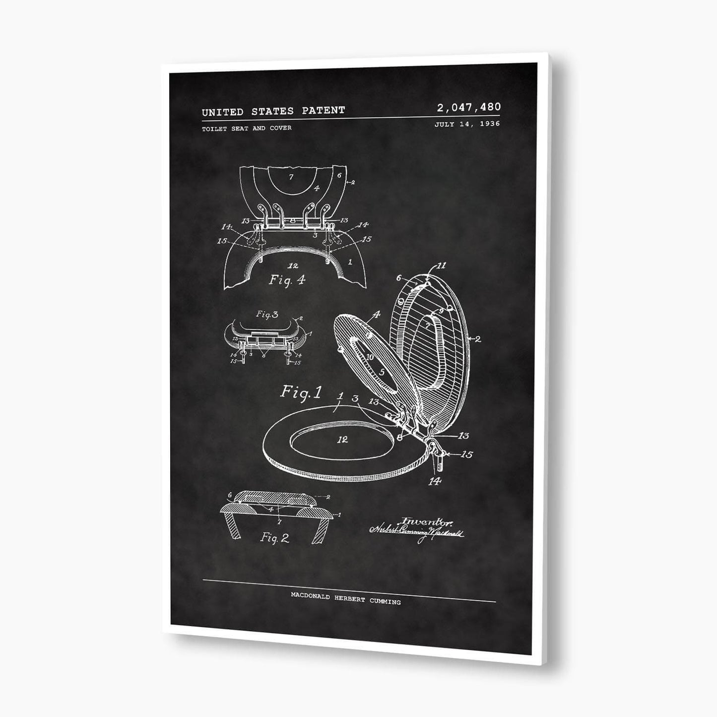 Toilet Seat and Cover Patent Poster; Patent Artwork