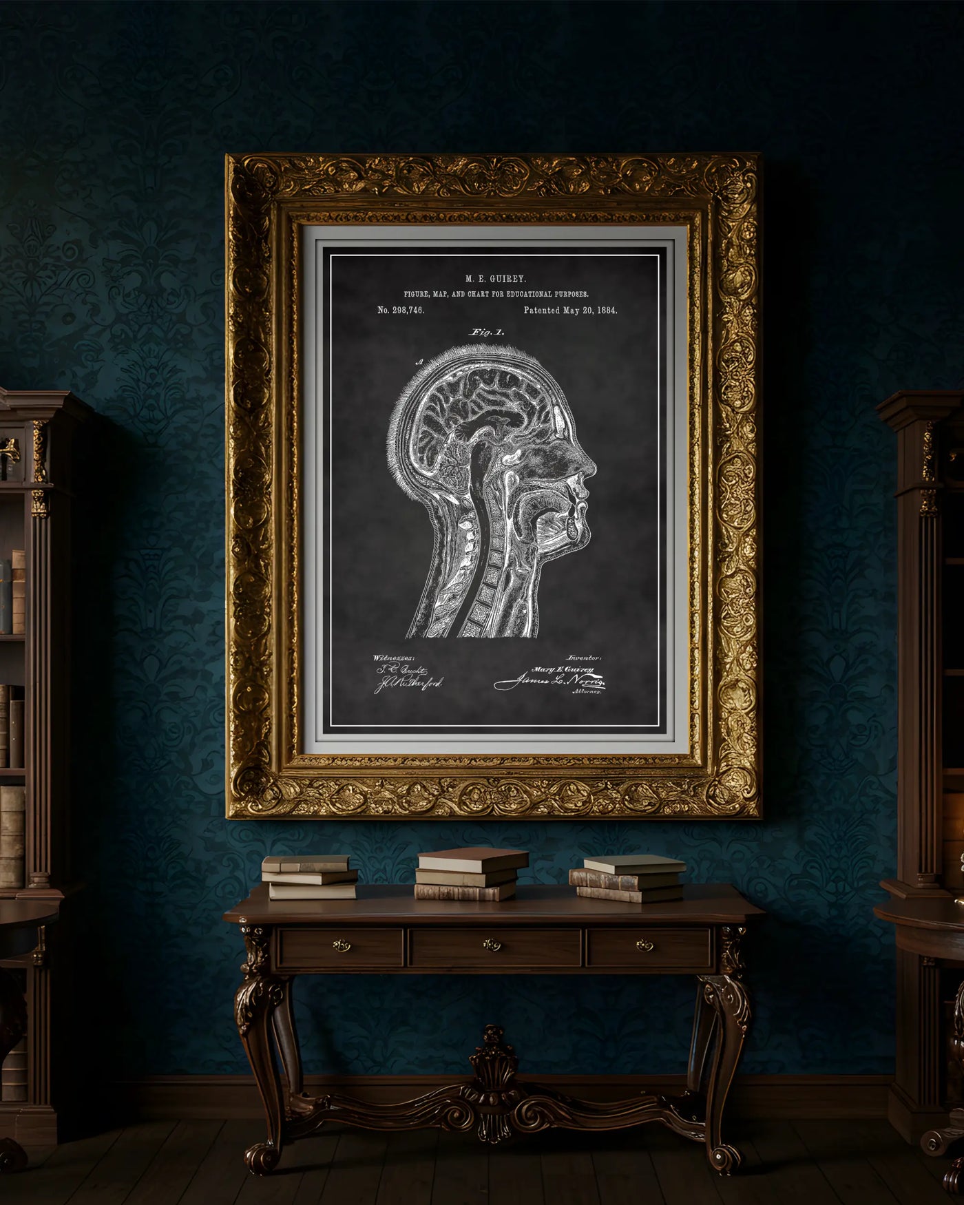 Unframed blueprint style patent poster illustrating the Anatomical Head design.
