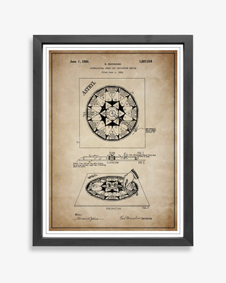 Vintage astral chart patent illustration showing celestial markings and diagram details in restored antique parchment style.