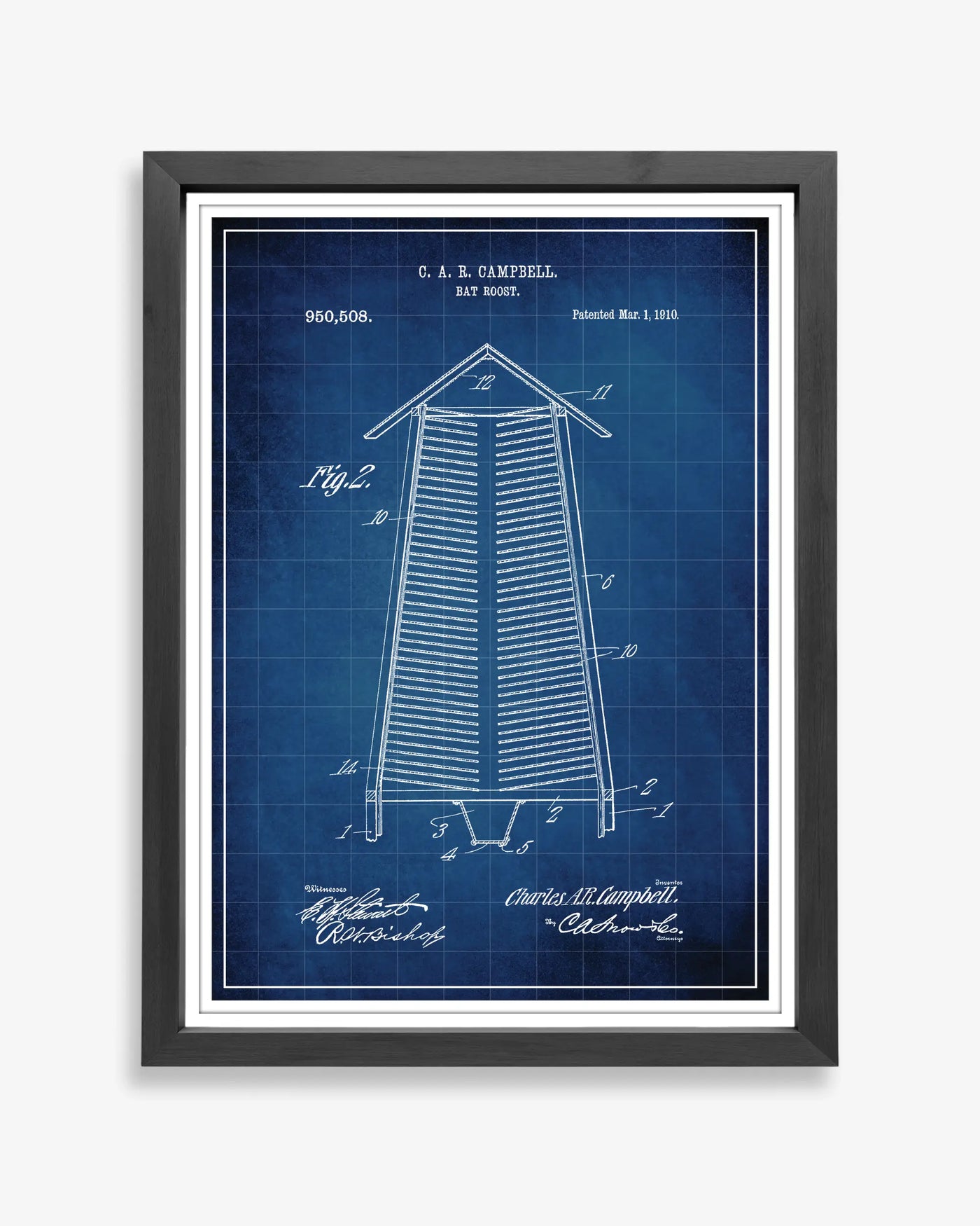Bat Roost patent poster in blueprint style, high-resolution unframed wall art.