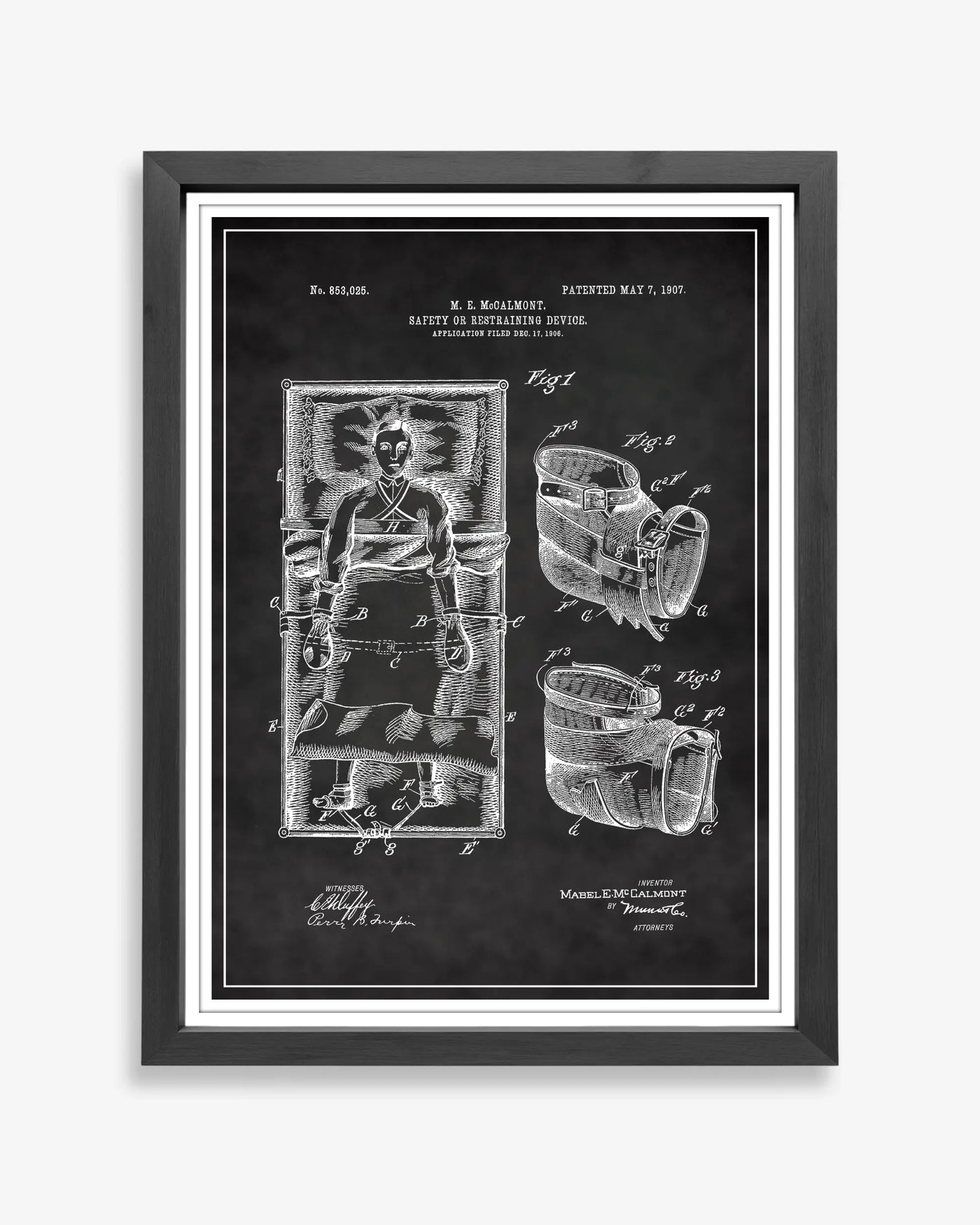 Bed Straps patent poster in chalkboard style, high-resolution unframed wall art.