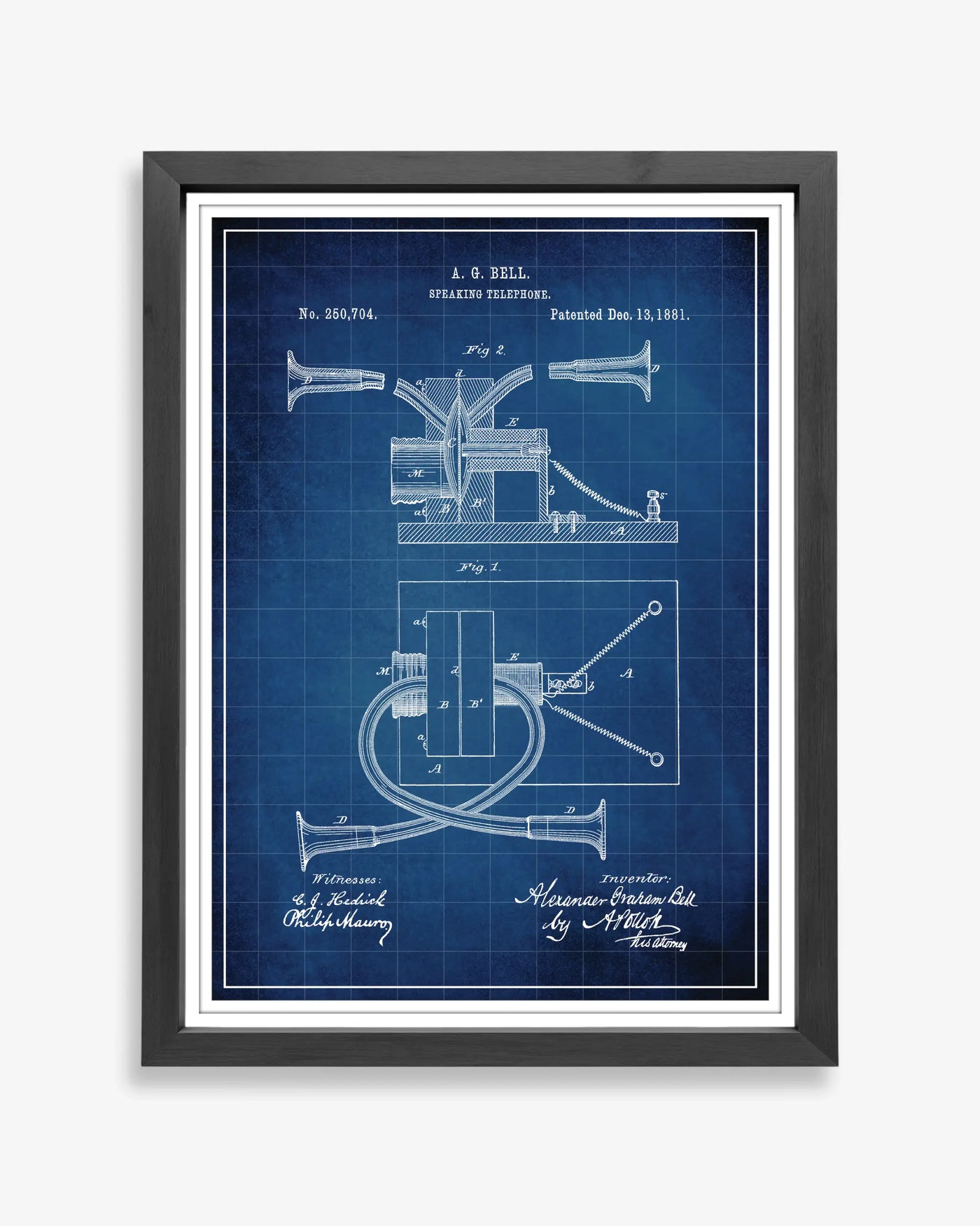 Unframed wall art featuring the Bell Telephone patent poster in a blueprint finish.
