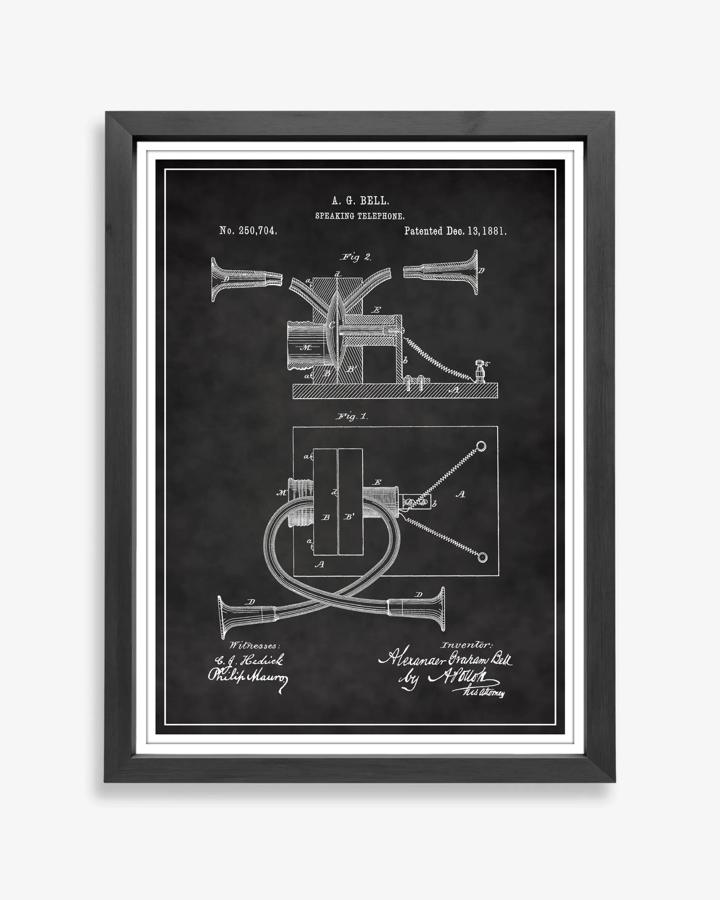 Bell Telephone patent poster in chalkboard style, high-resolution unframed wall art.