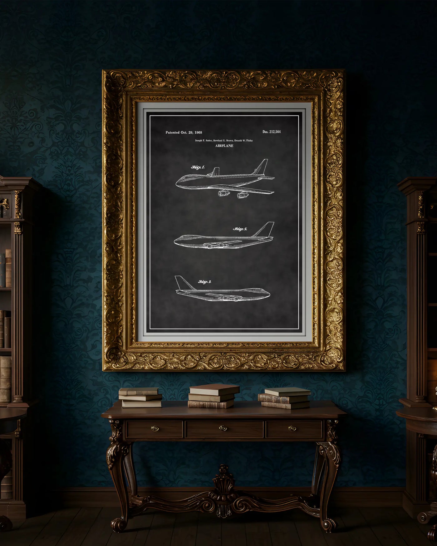 Unframed chalkboard style patent poster illustrating the Boeing 747 design.