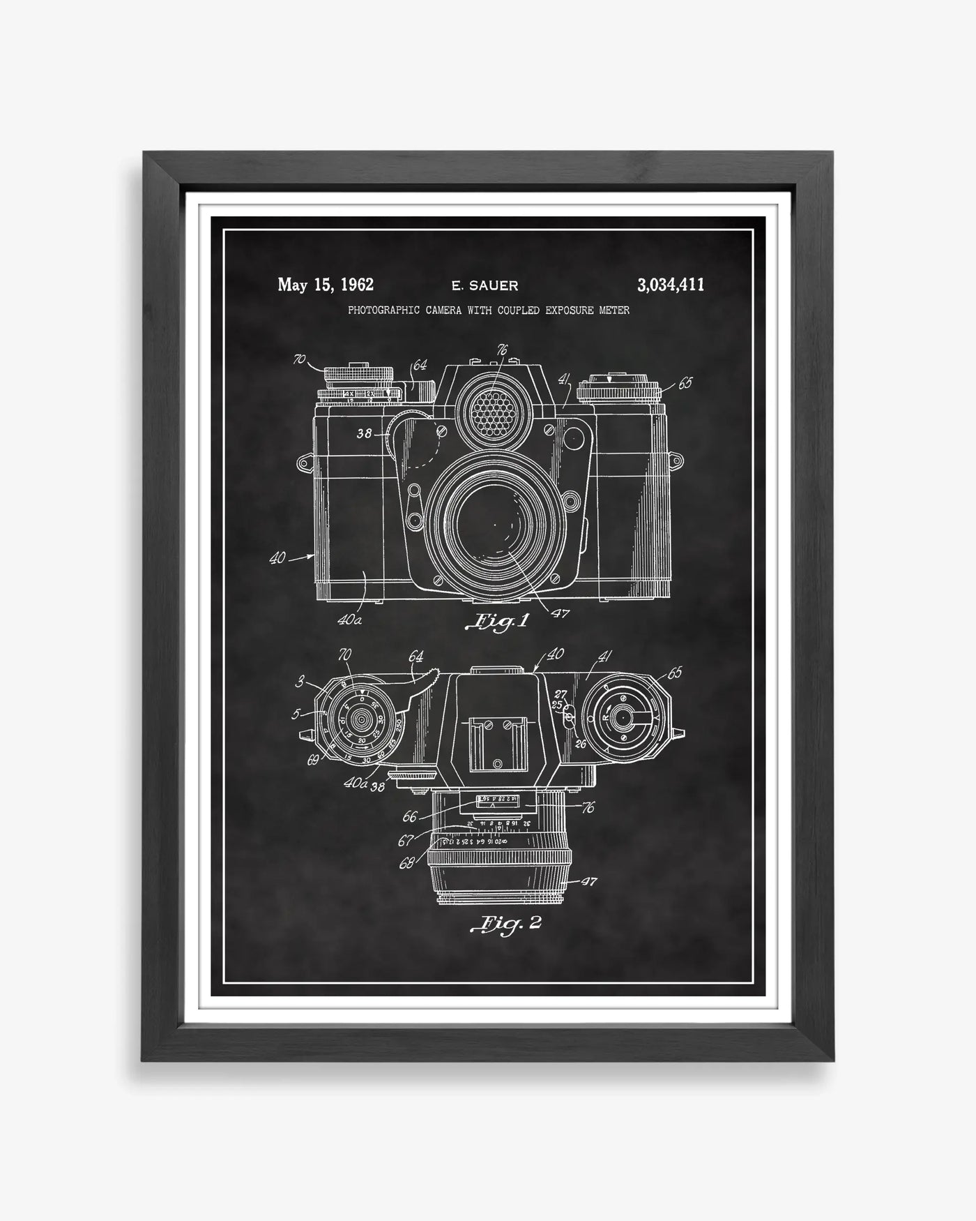 Unframed wall art featuring the Camera Exposure Meter patent poster in a chalkboard finish.