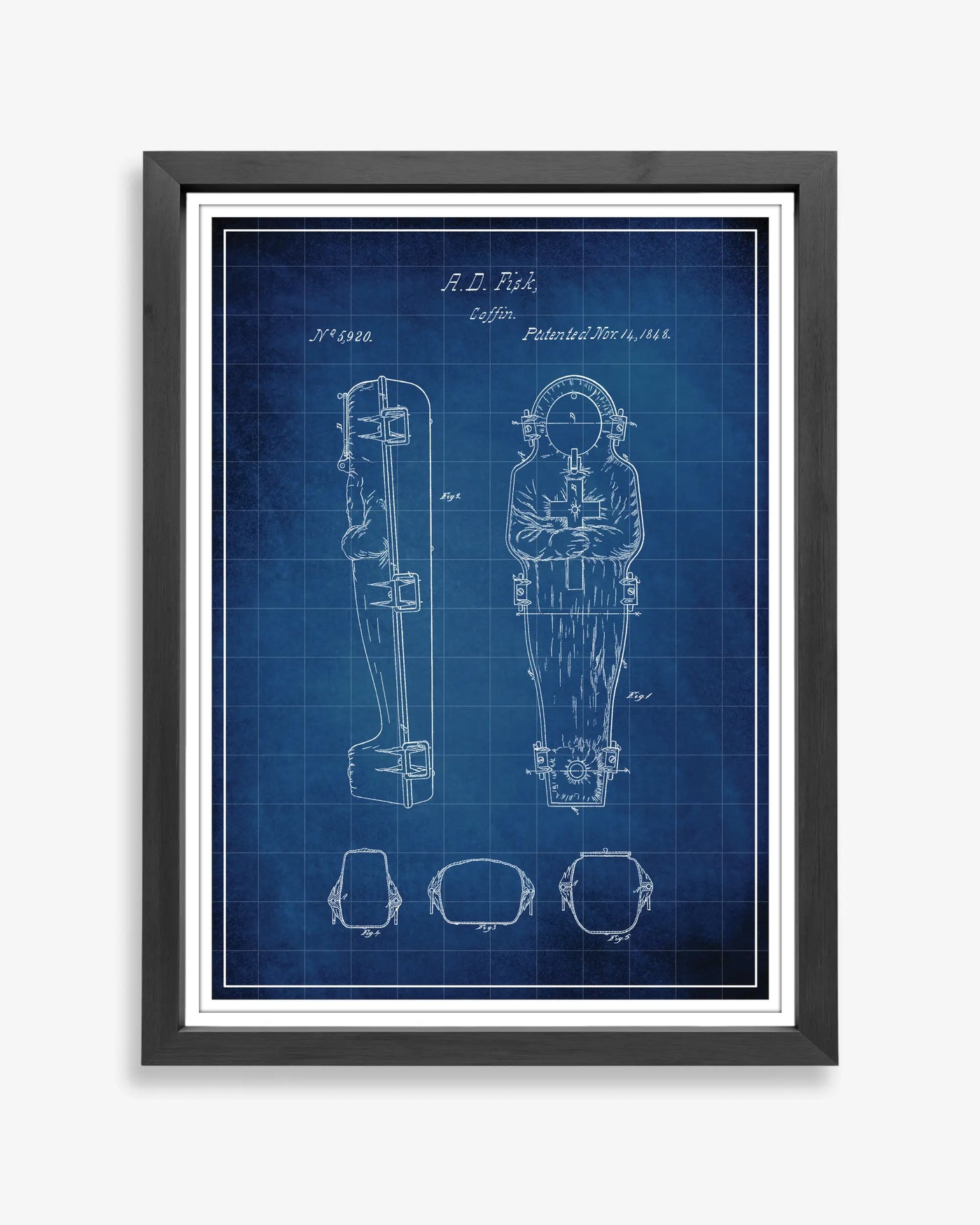 Coffin 1848 design patent poster presented in blueprint style, unframed and ready for display.