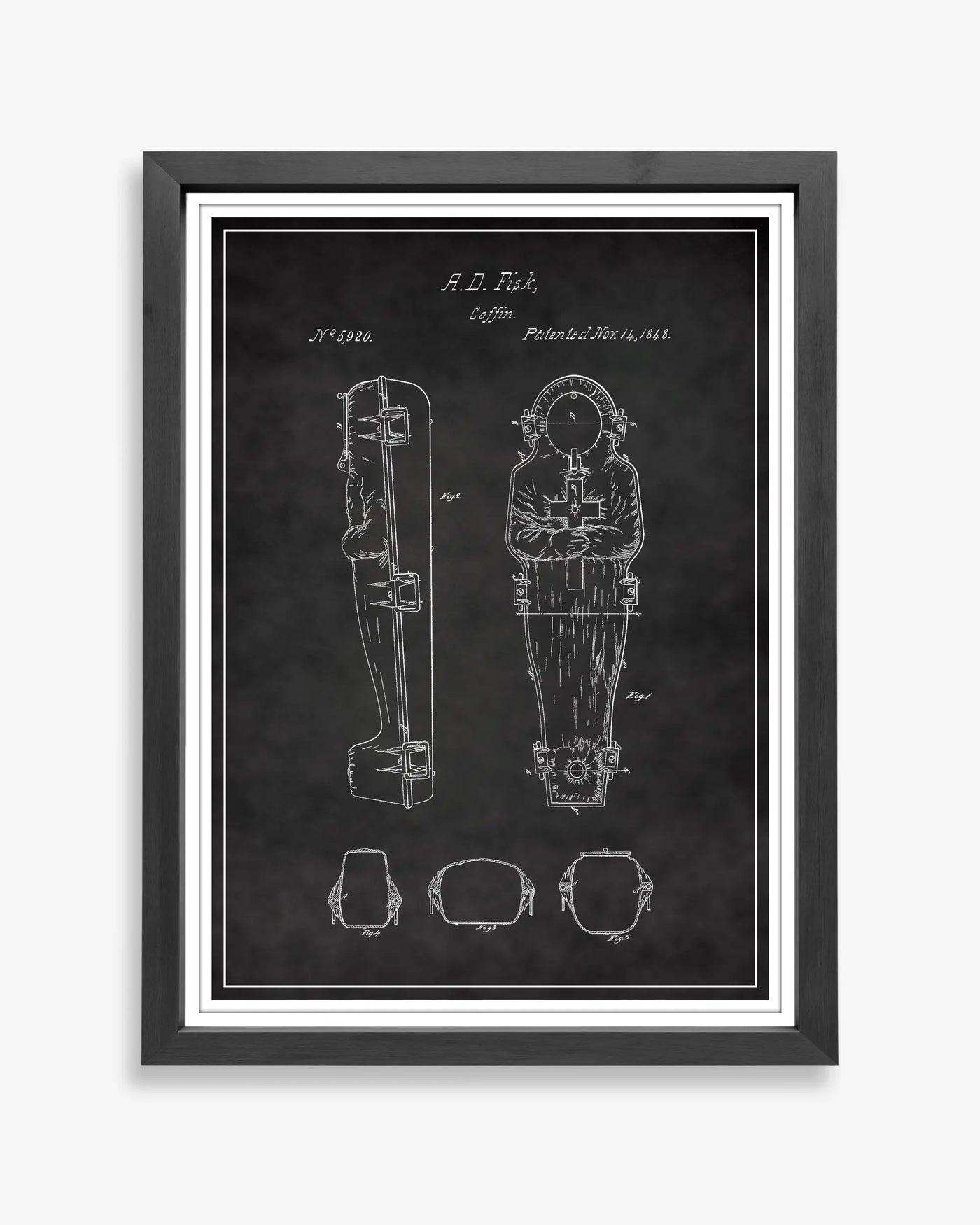 Unframed chalkboard style patent poster illustrating the Coffin 1848 design.