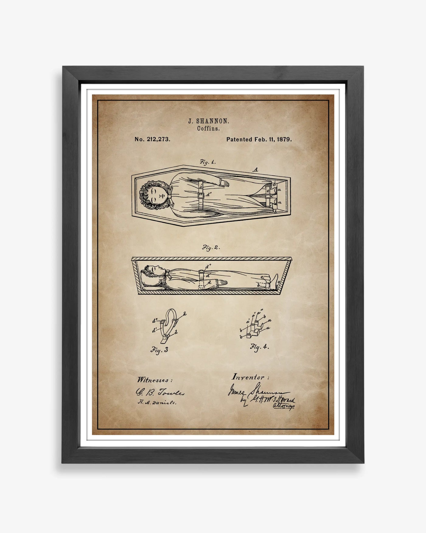 Coffin 1879 patent poster in antique parchment style, high-resolution unframed wall art.