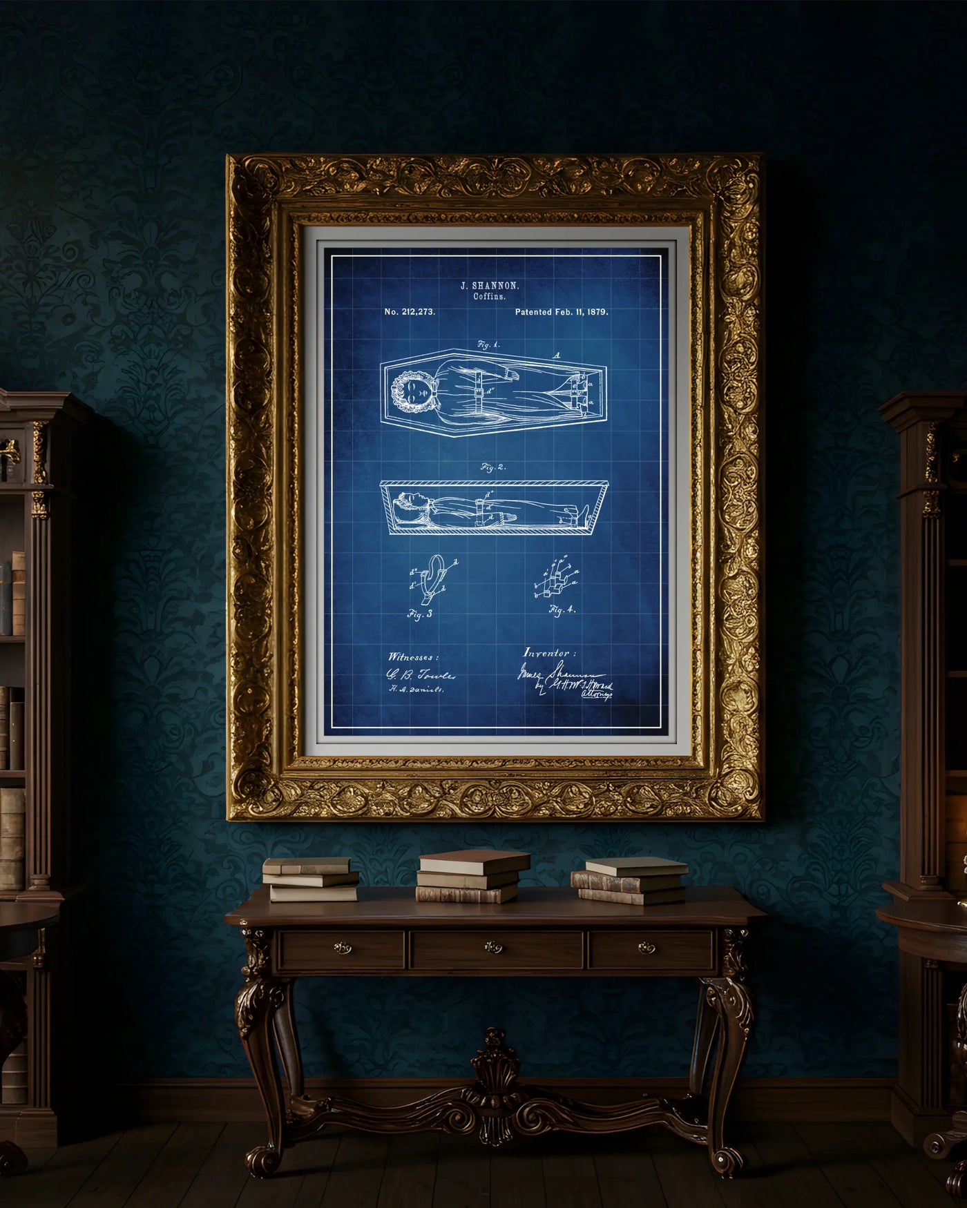 Coffin 1879 design patent poster presented in blueprint style, unframed and ready for display.