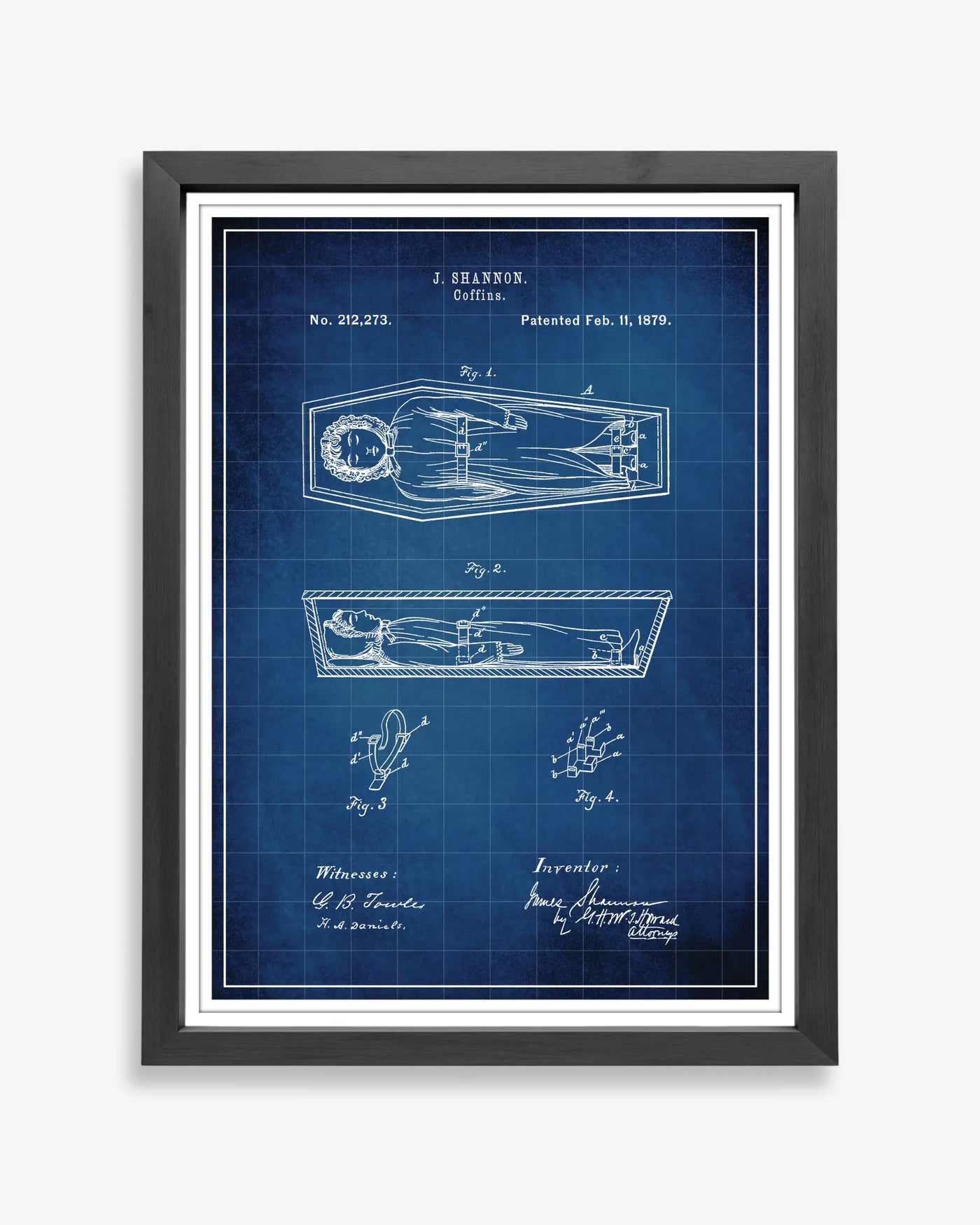 Coffin 1879 design patent poster presented in blueprint style, unframed and ready for display.