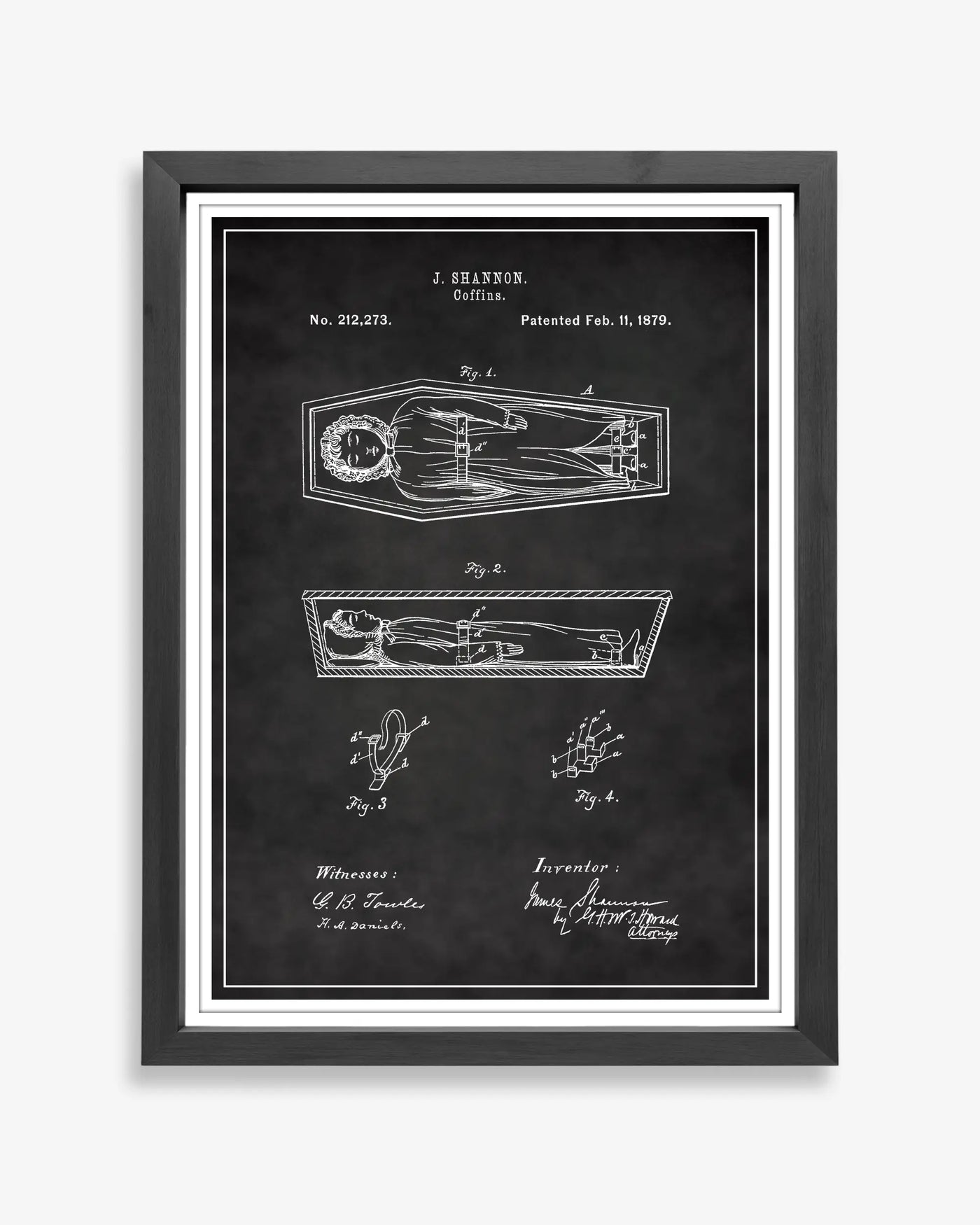 Coffin 1879 patent poster in chalkboard style, high-resolution unframed wall art.