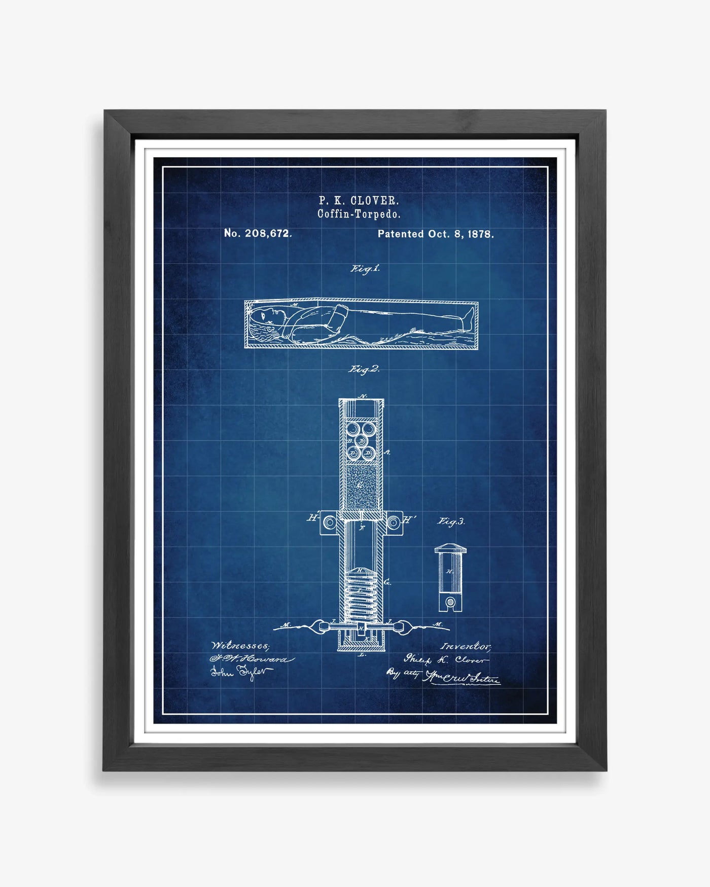 Unframed wall art featuring the Corpse Torpedo patent poster in a blueprint finish.