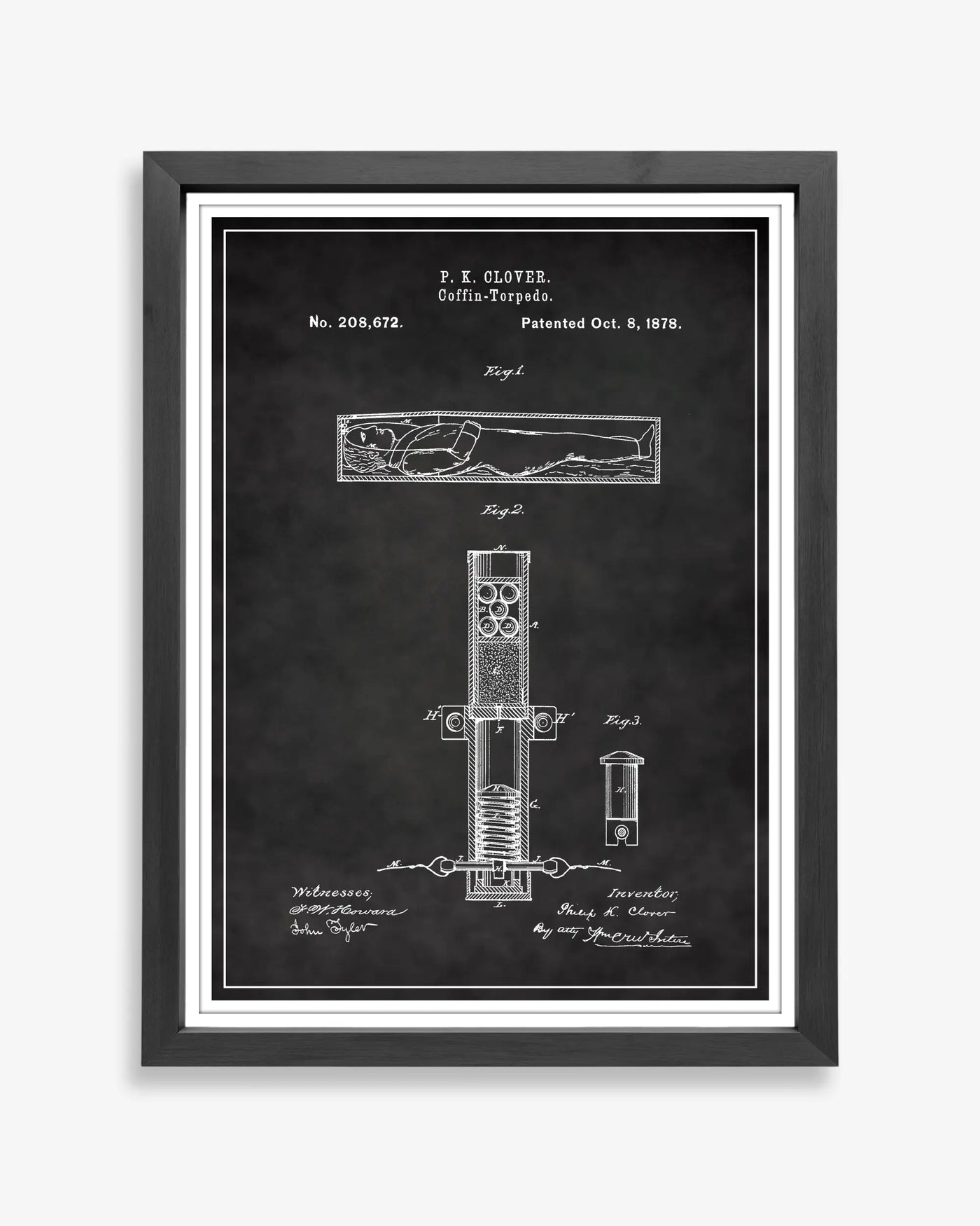 Corpse Torpedo patent poster in chalkboard style, high-resolution unframed wall art.
