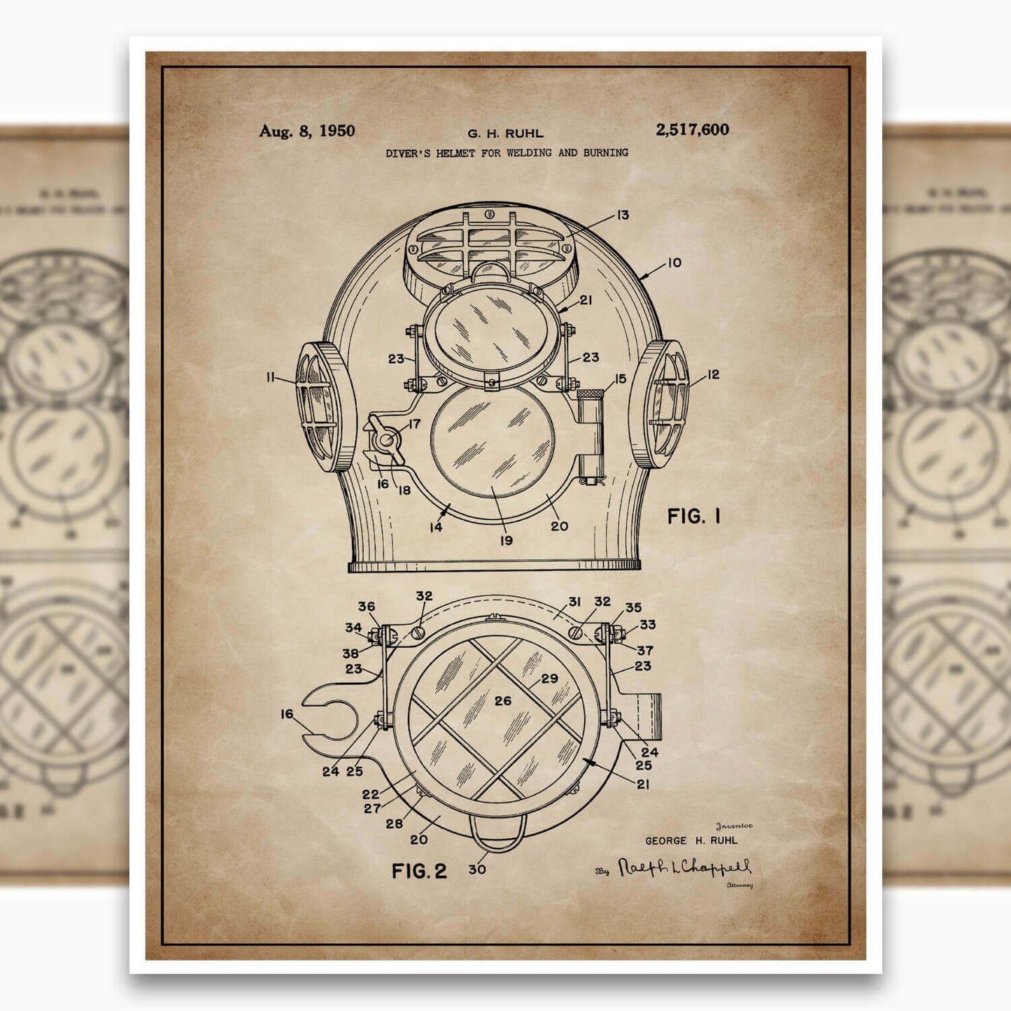 Diving Helmet Patent Poster