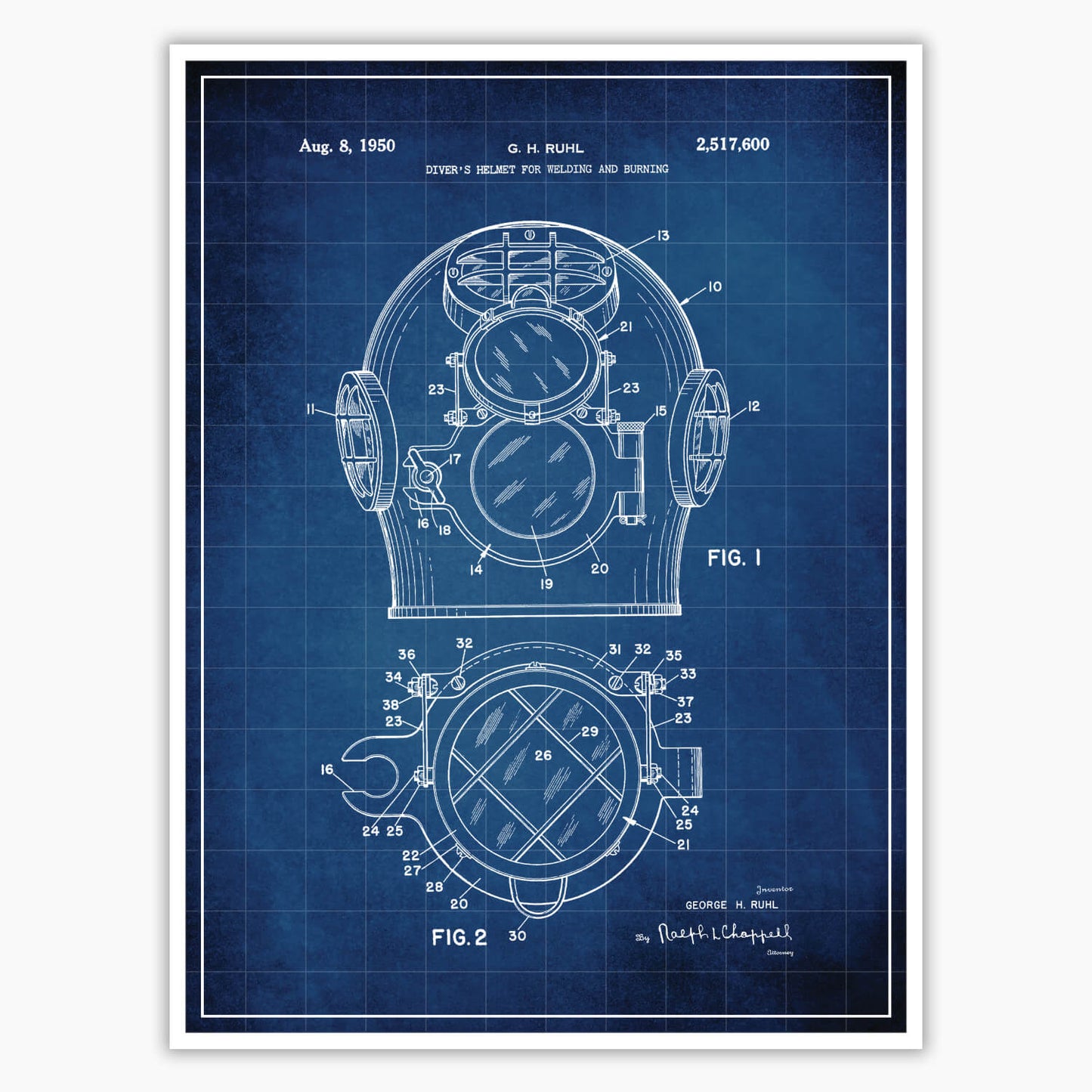 Diving Helmet Patent Poster