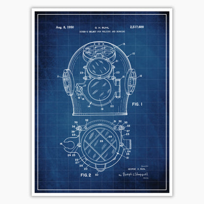 Diving Helmet Patent Poster