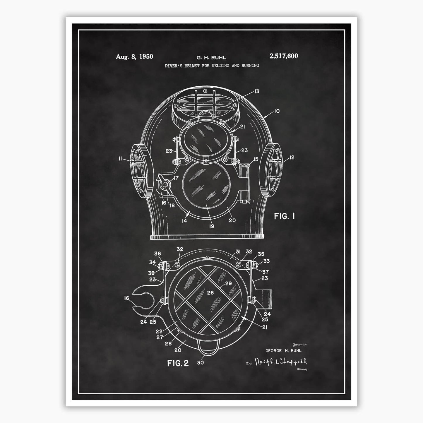 Diving Helmet Patent Poster