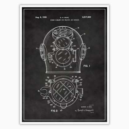 Diving Helmet Patent Poster