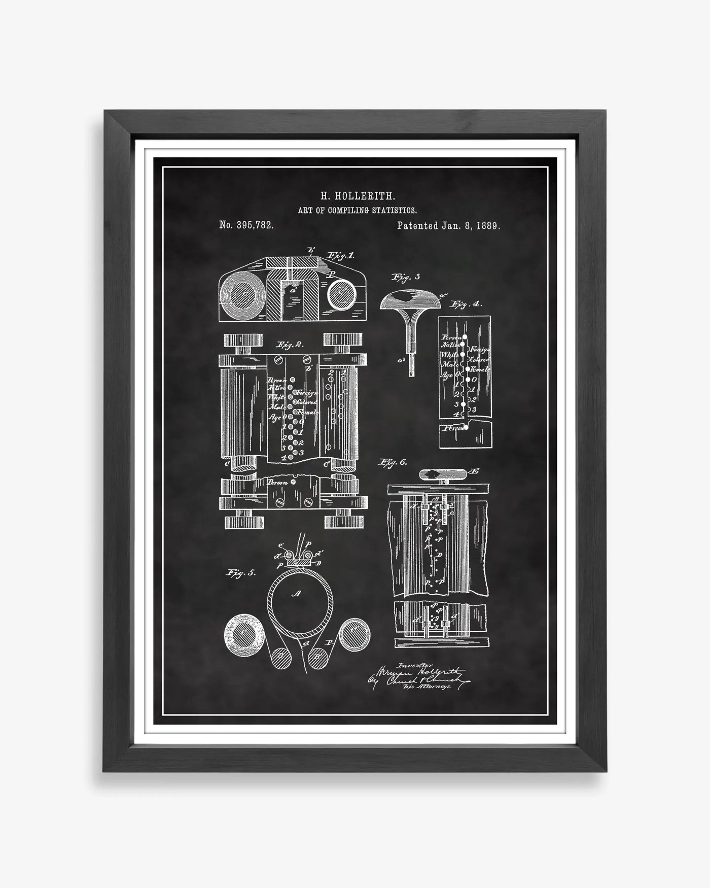 Unframed chalkboard style patent poster illustrating the First Computer design.
