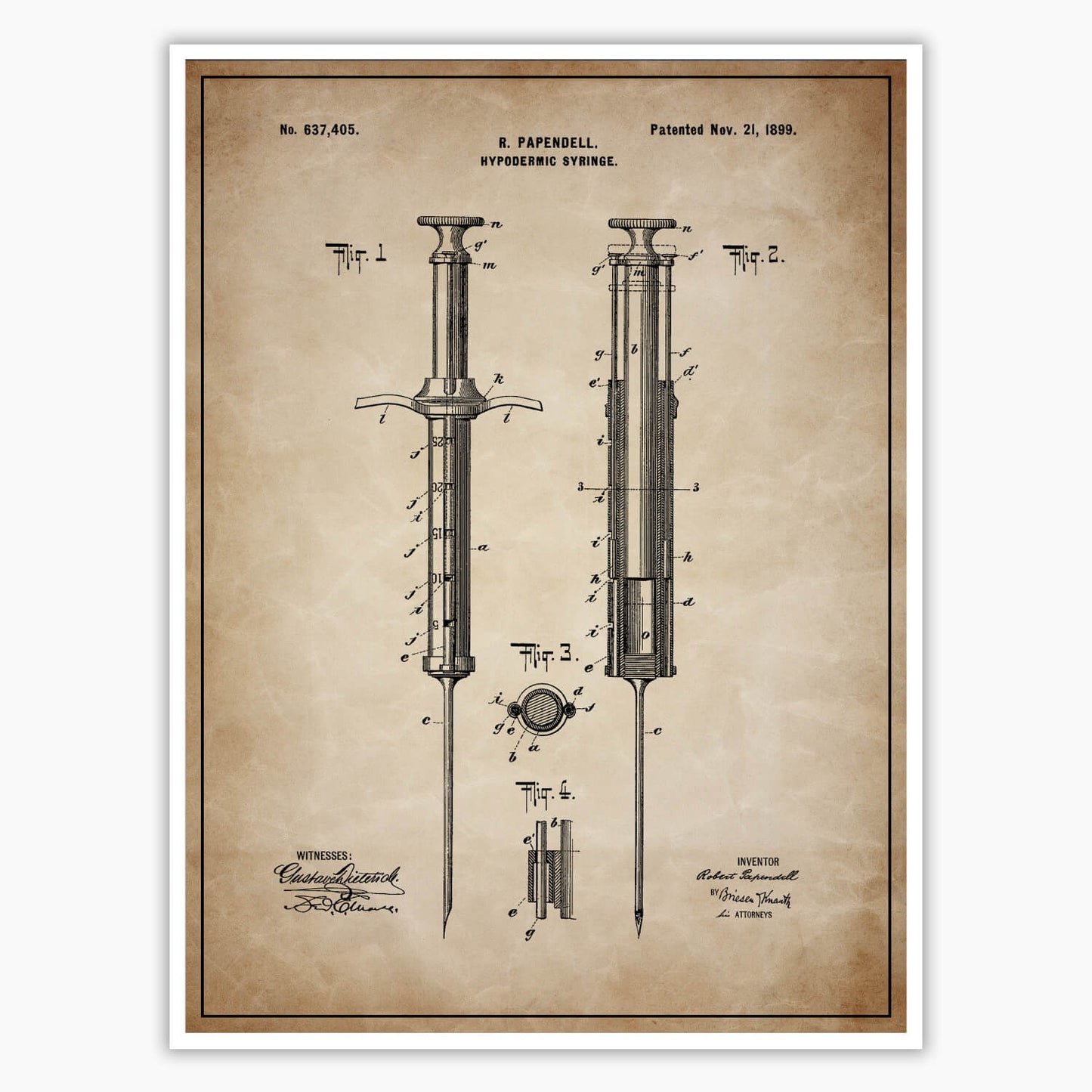 Hypodermic Syringe Patent Poster
