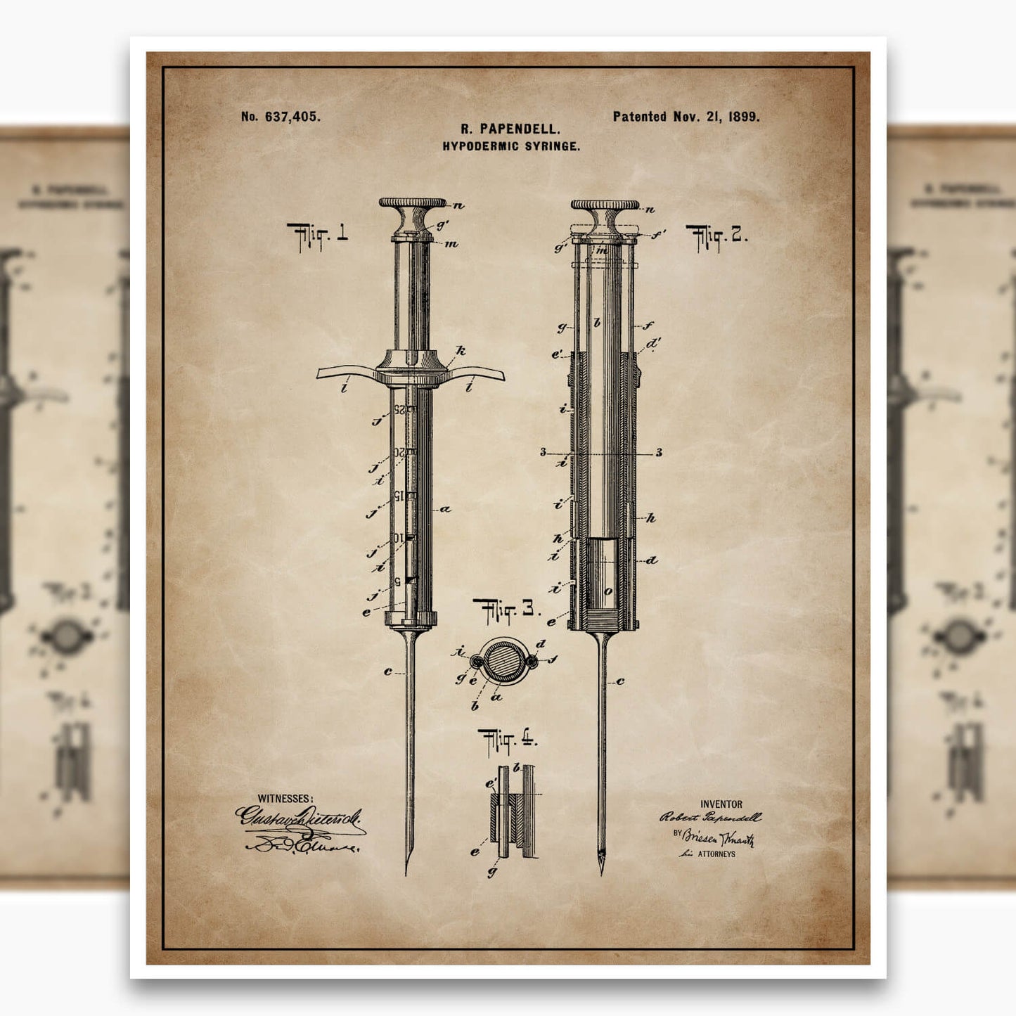 Hypodermic Syringe Patent Poster