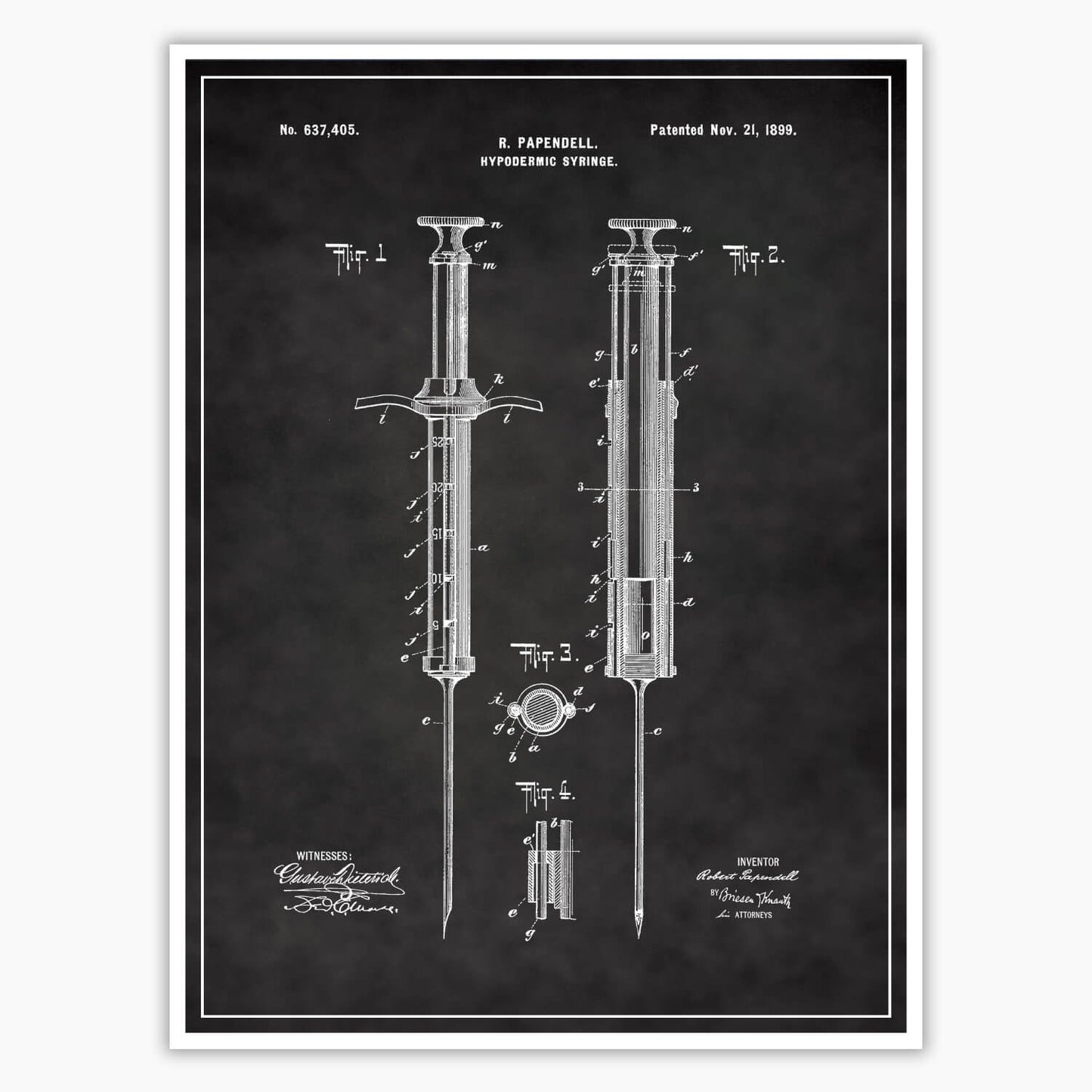 Hypodermic Syringe Patent Poster