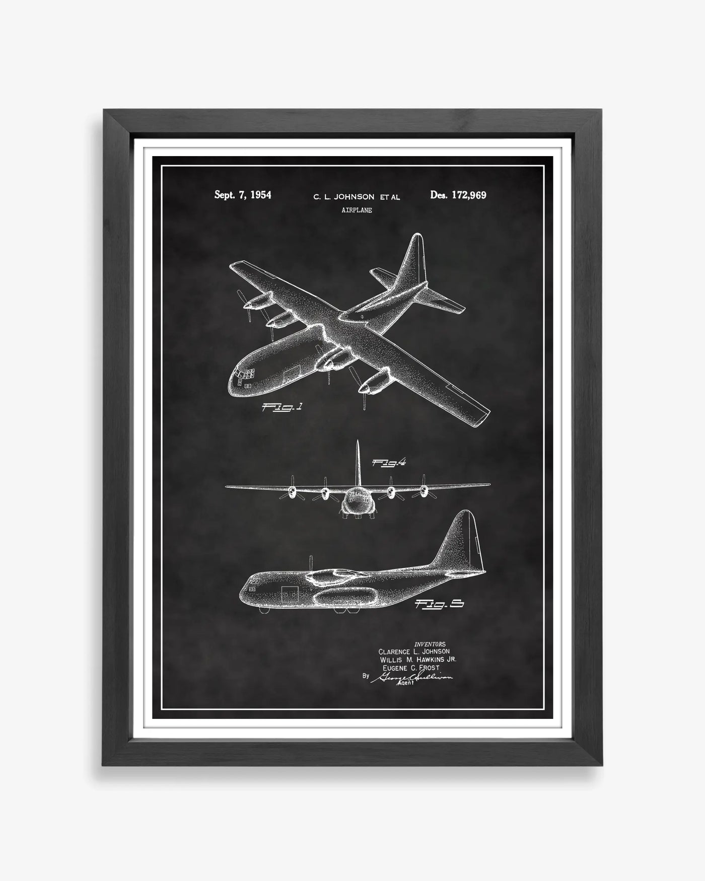 Unframed wall art featuring the Lockheed C130 patent poster in a chalkboard finish.