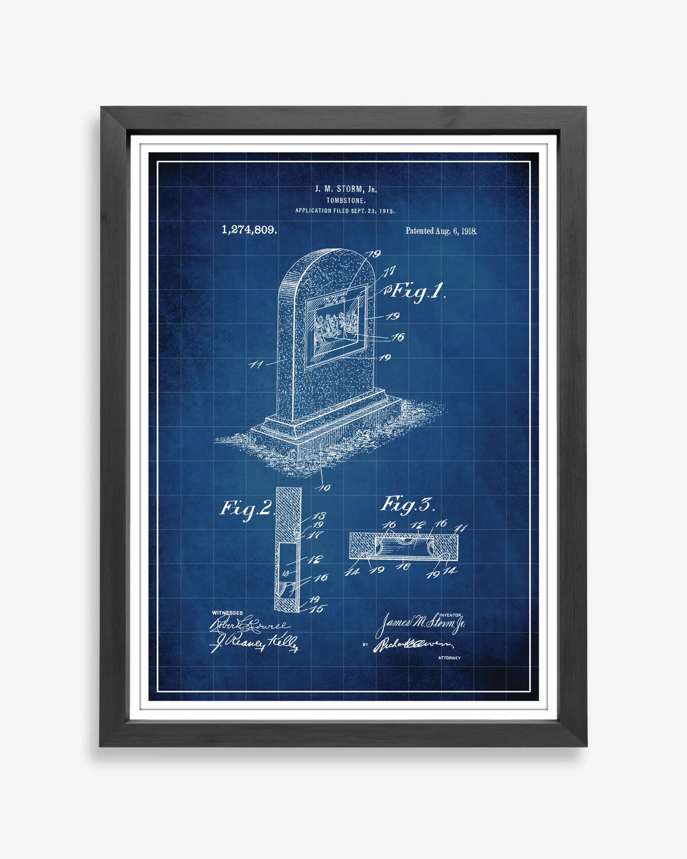 Unframed blueprint style patent poster illustrating the Tombstone design.