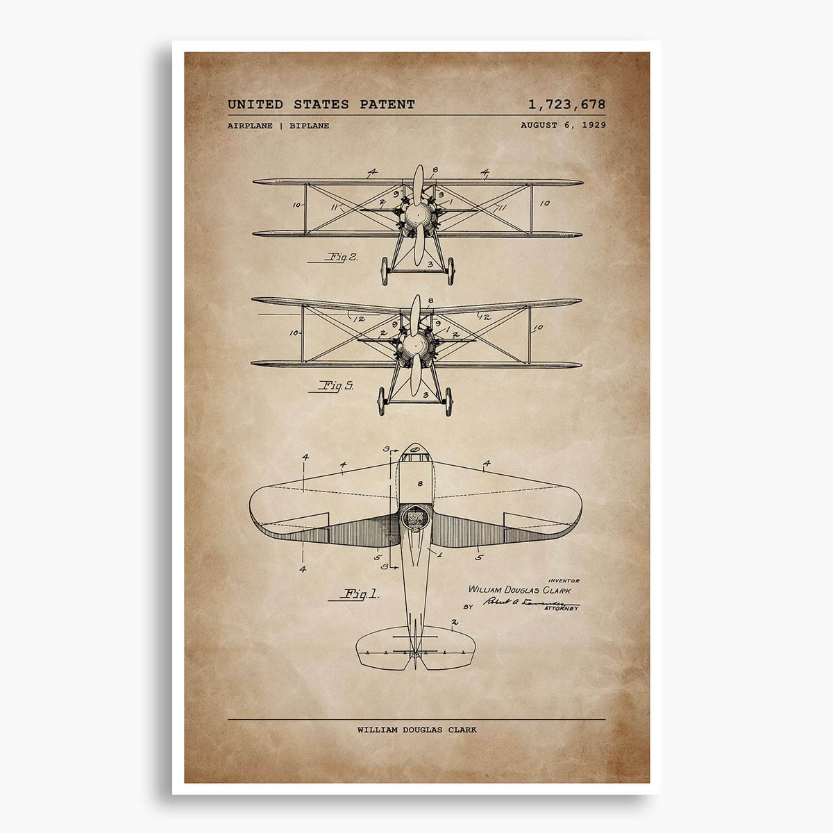 Biplane Aircraft Patent Poster; Patent Artwork