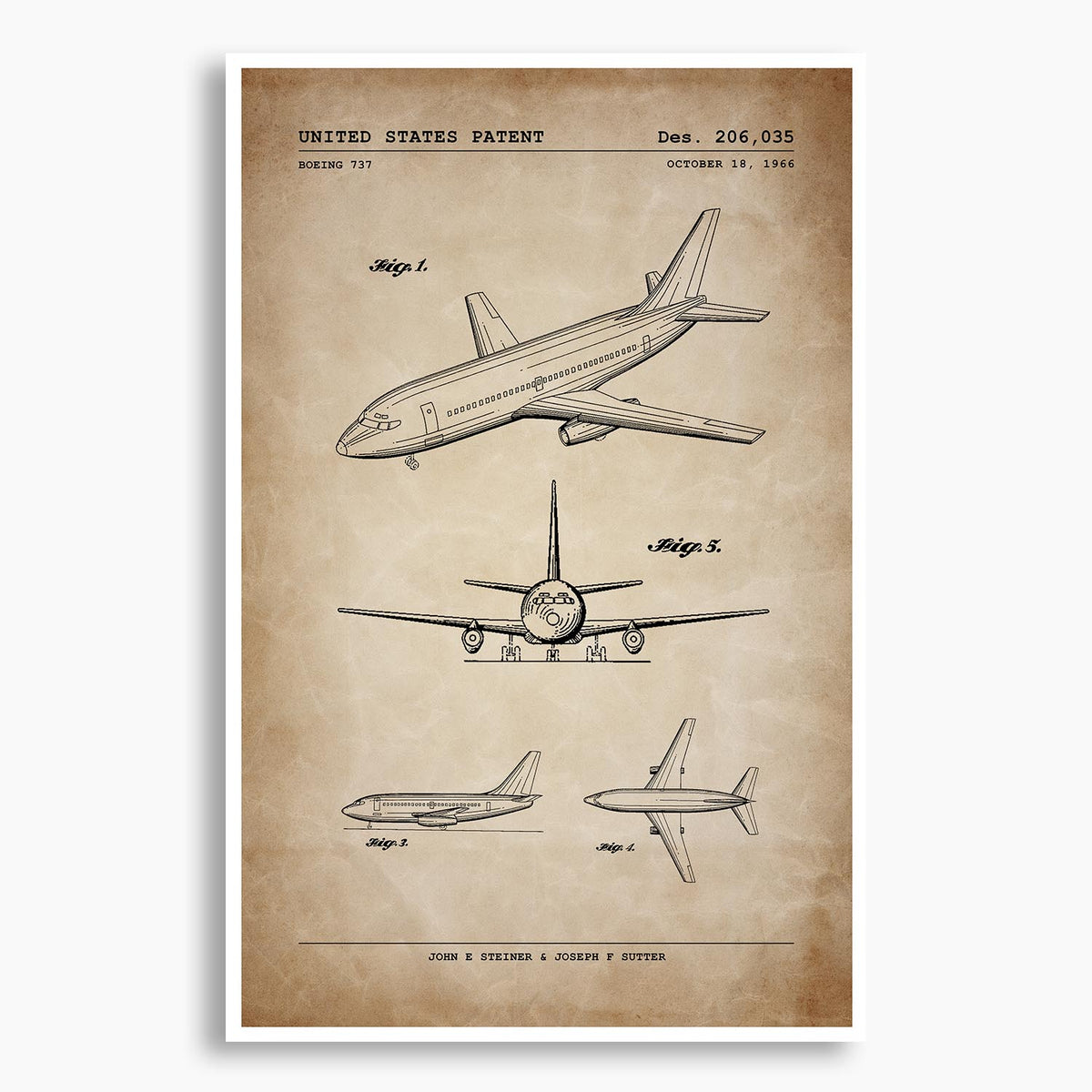 Boeing 737 Passenger Aircraft Patent Poster; Patent Artwork