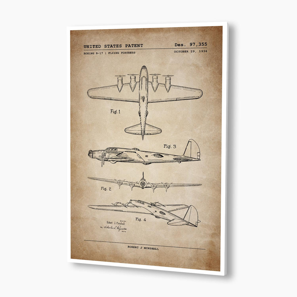 Boeing B-17 Flying Fortress Aircraft Patent Poster; Patent Artwork