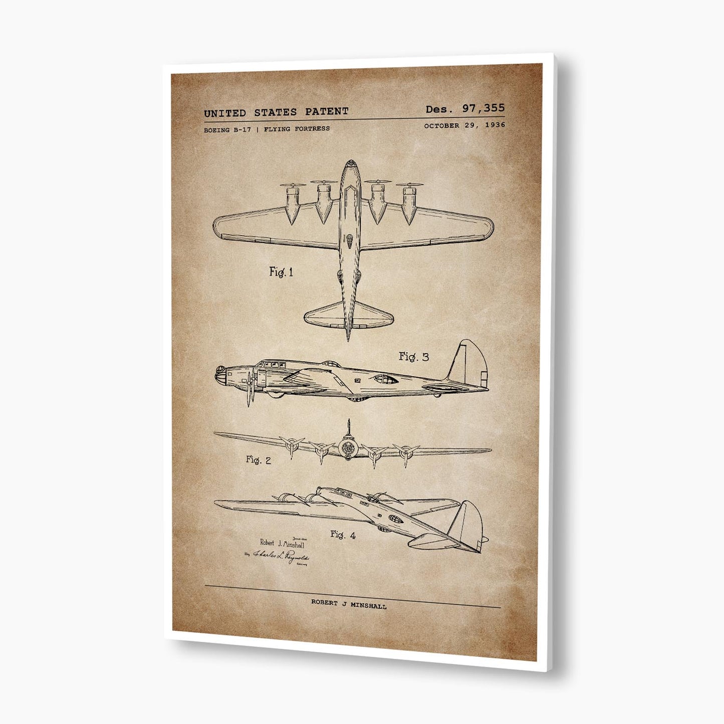 Boeing B-17 Flying Fortress Aircraft Patent Poster; Patent Artwork