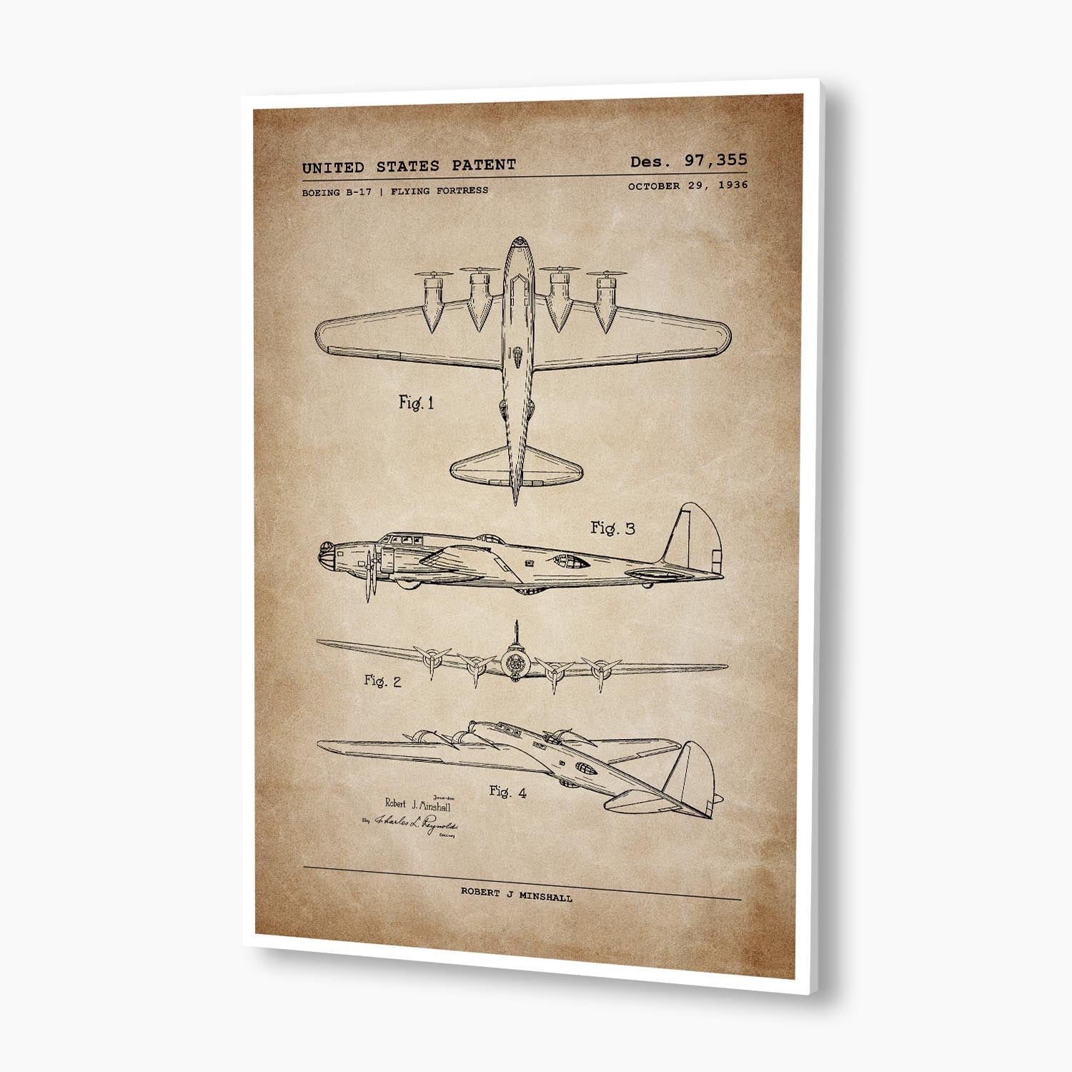 Boeing B-17 Flying Fortress Aircraft Patent Poster; Patent Artwork