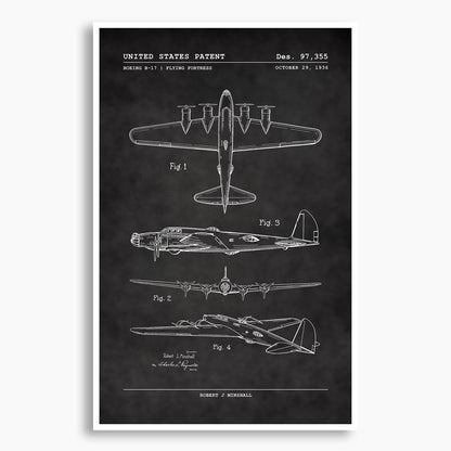 Boeing B-17 Flying Fortress Aircraft Patent Poster; Patent Artwork