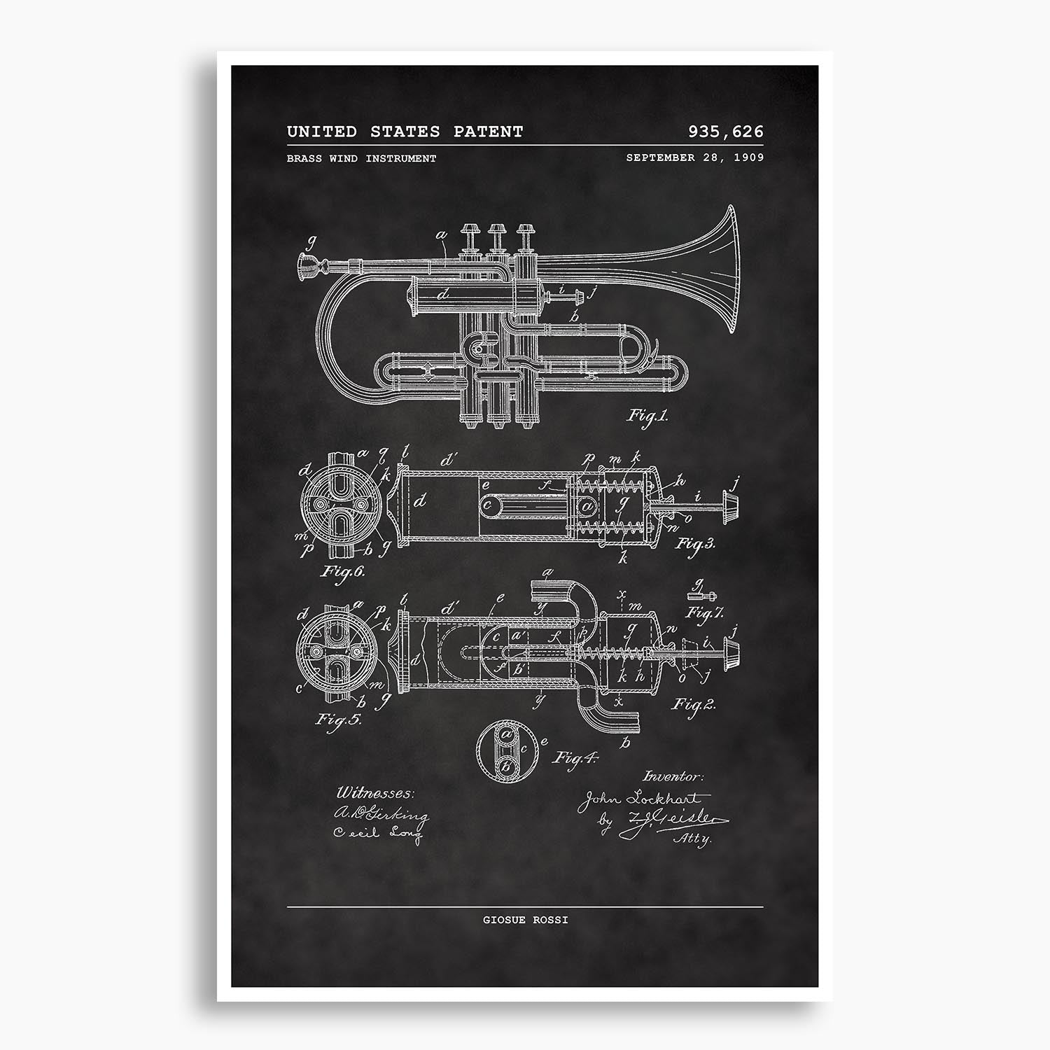 Brass Wind Trumpet Patent Poster; Patent Artwork