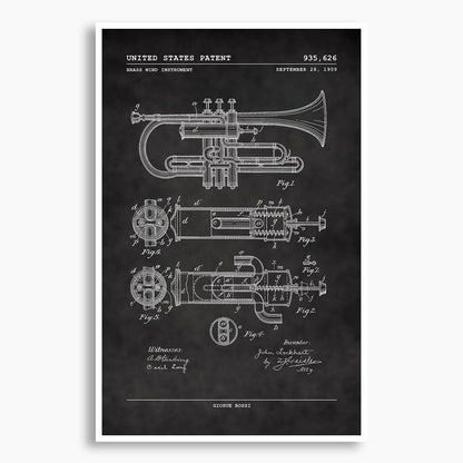 Brass Wind Trumpet Patent Poster; Patent Artwork