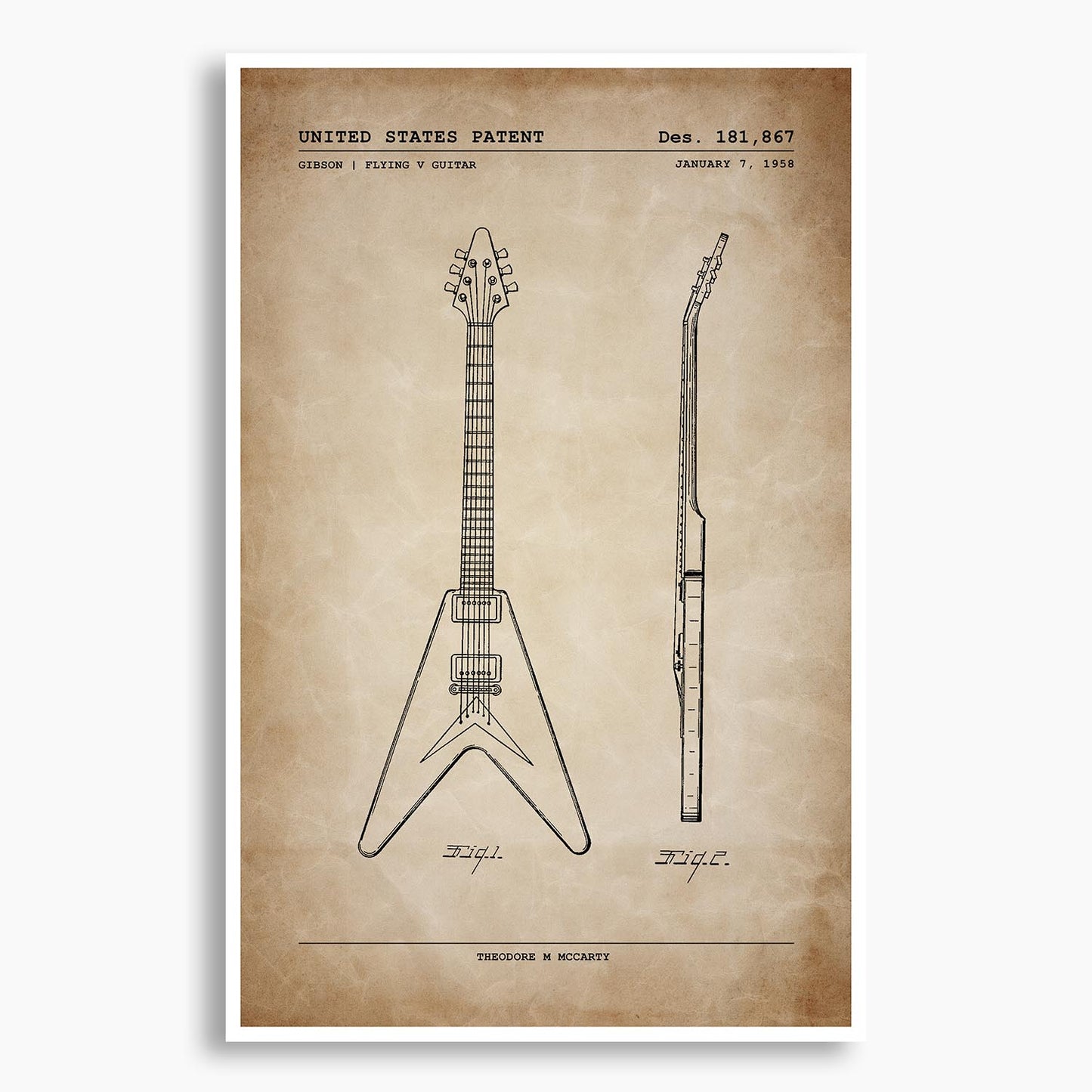 Gibson Flying V Guitar Patent Poster; Patent Artwork