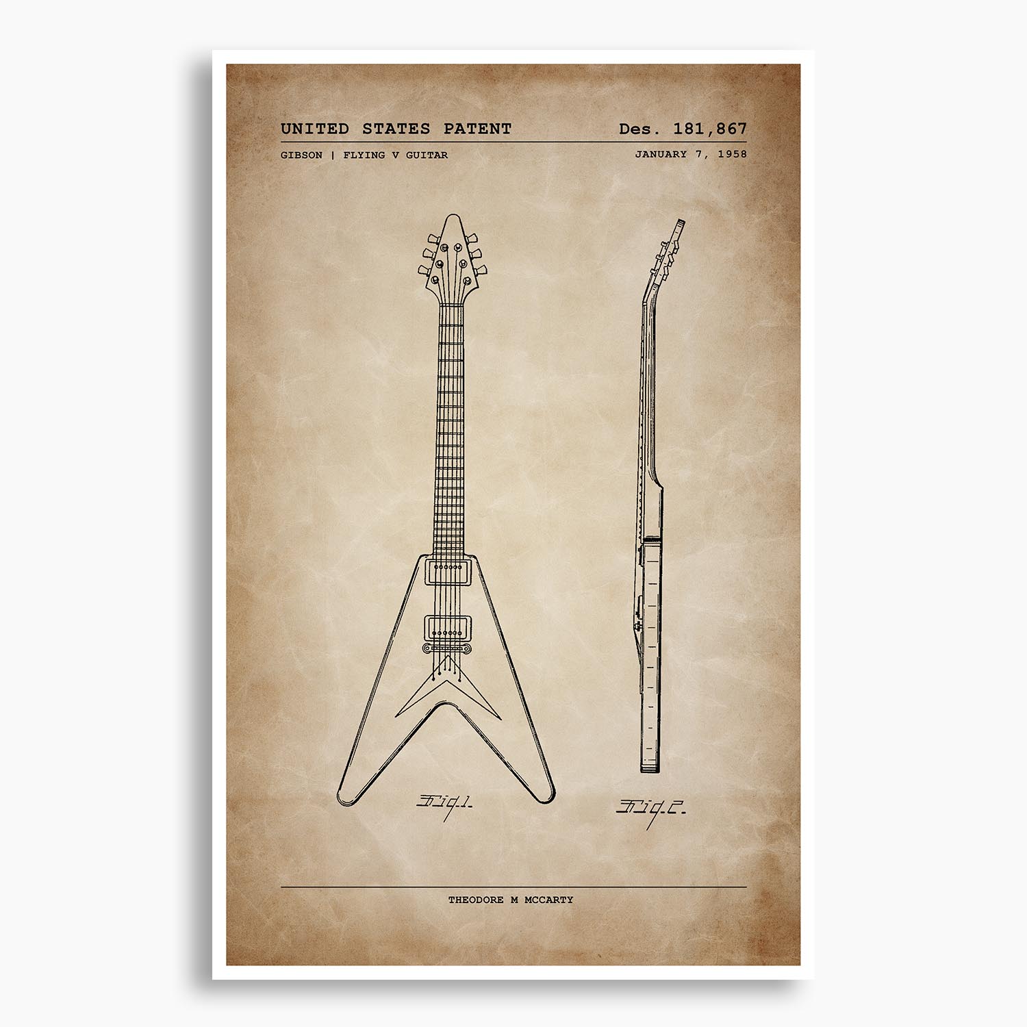 Gibson Flying V Guitar Patent Poster; Patent Artwork