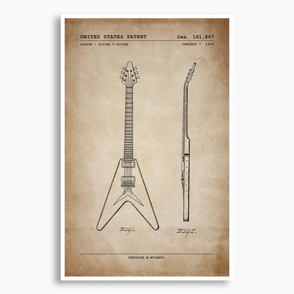 Gibson Flying V Guitar Patent Poster; Patent Artwork