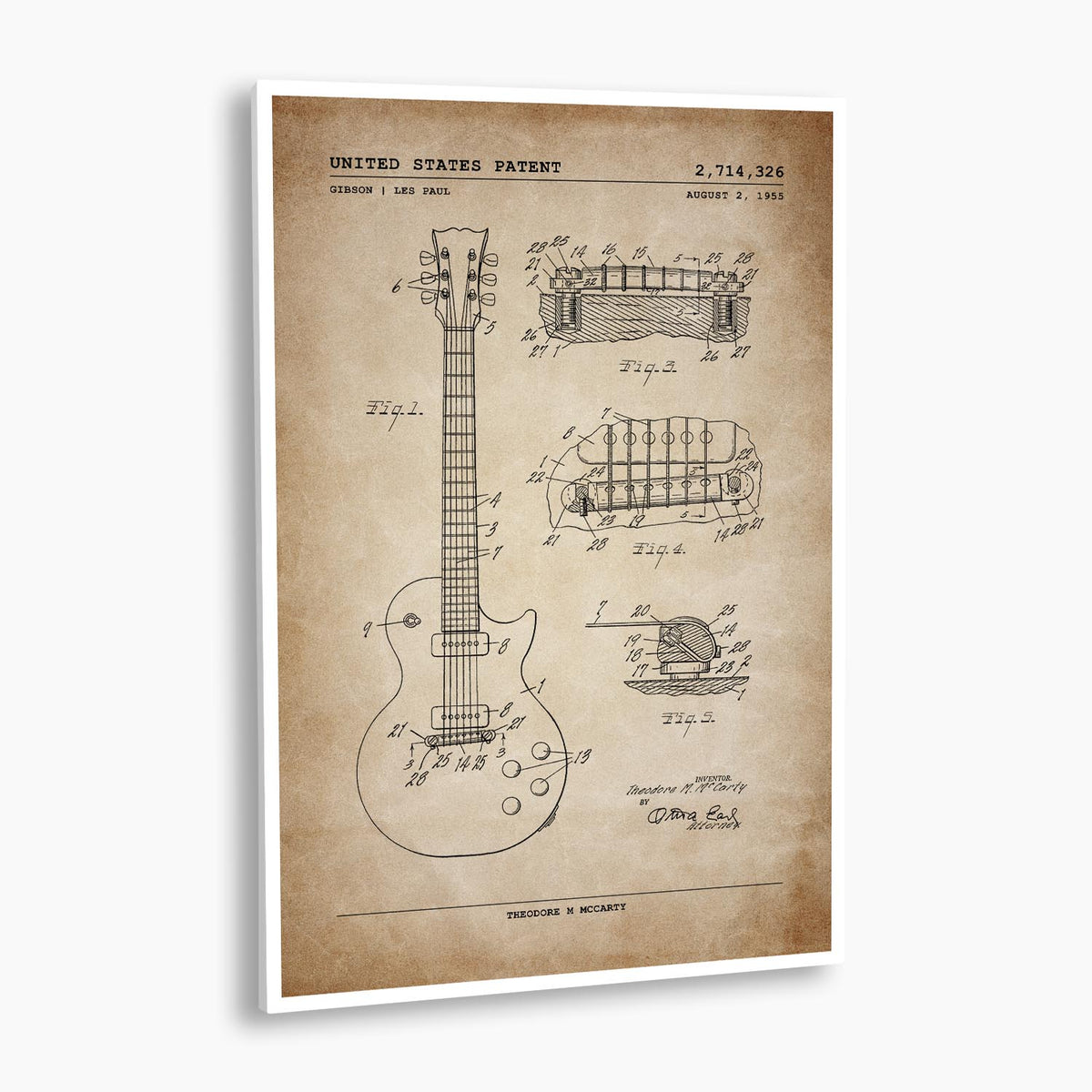 Gibson Les Paul Guitar Patent Poster; Patent Artwork