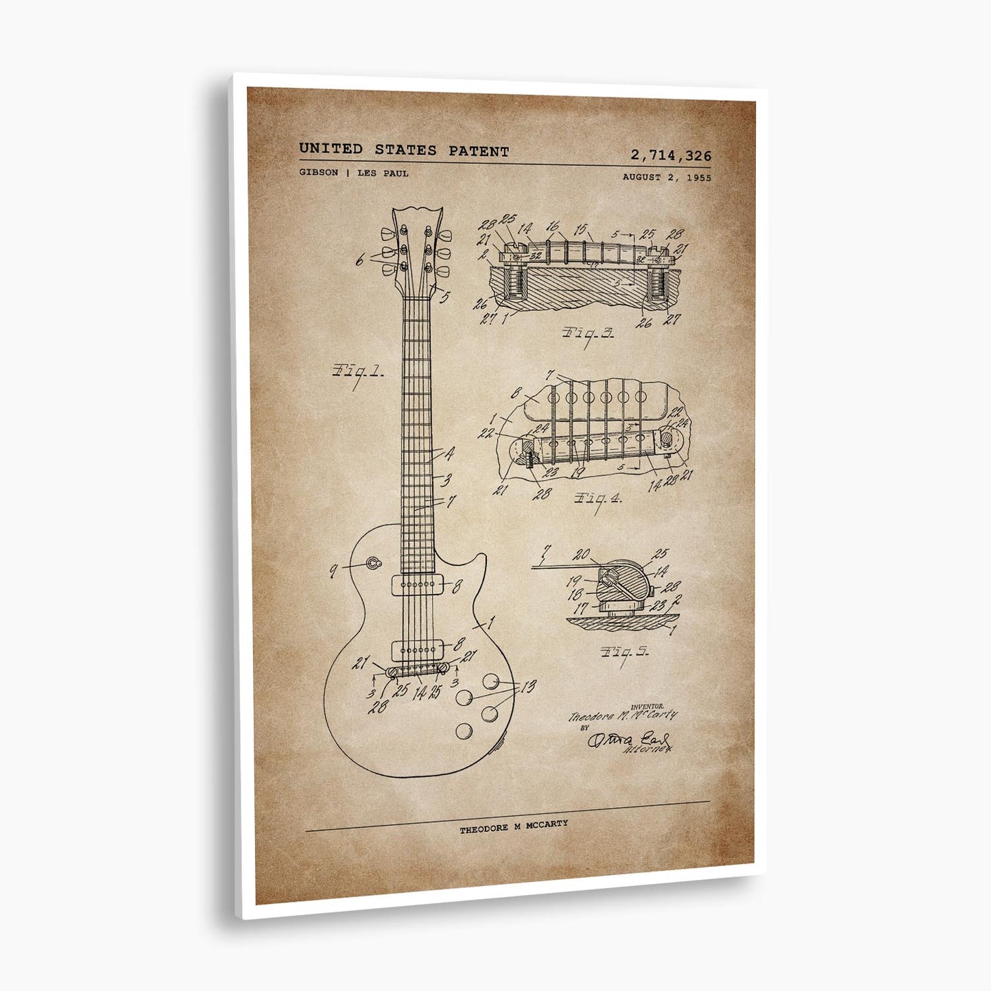 Gibson Les Paul Guitar Patent Poster; Patent Artwork