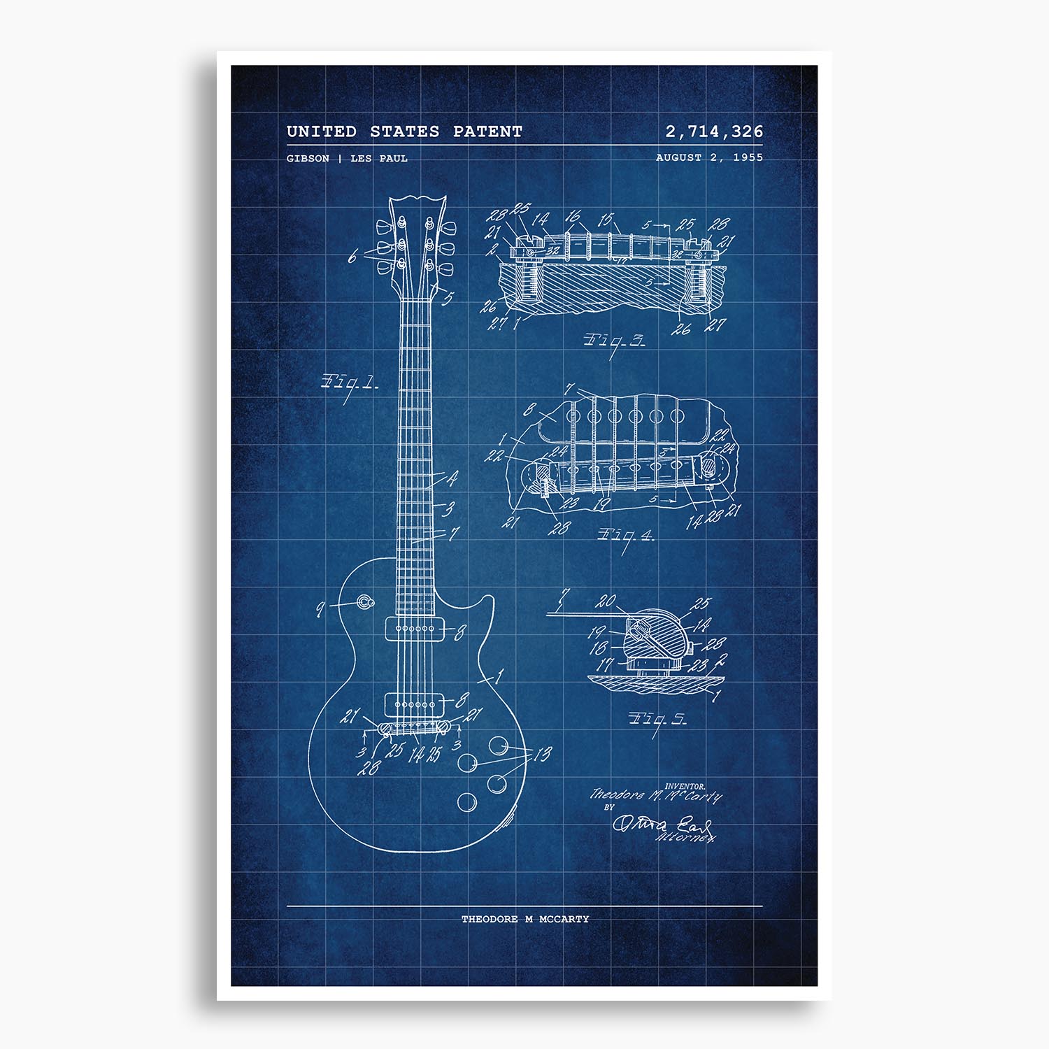 Gibson Les Paul Guitar Patent Poster; Patent Artwork