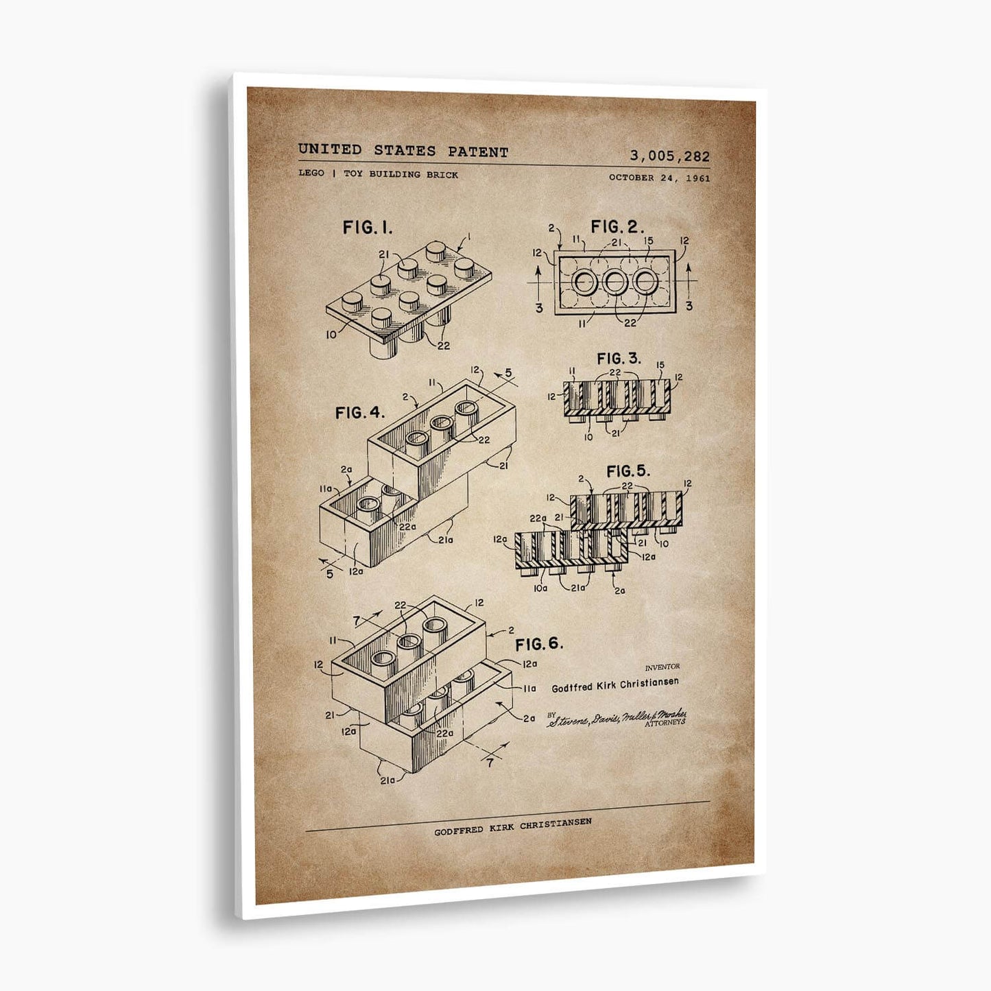 Lego Building Bricks Patent Poster; Patent Artwork