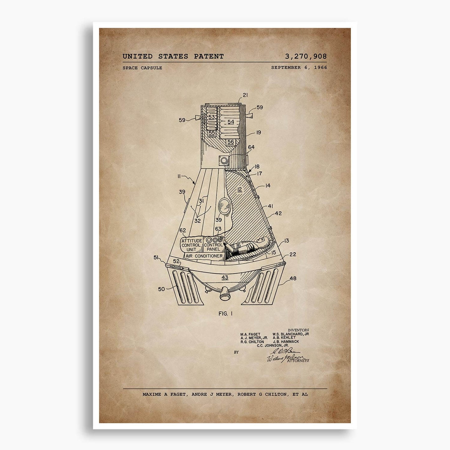 NASA Space Capsule Patent Poster; Patent Artwork