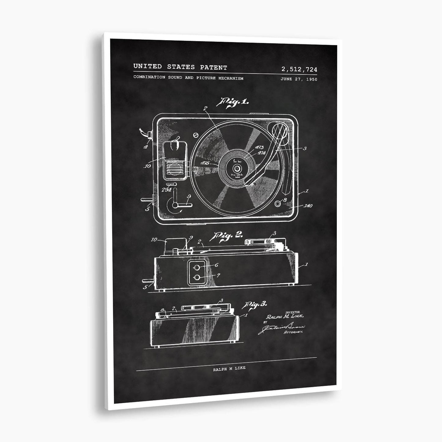 Record Player Patent Poster; Patent Artwork