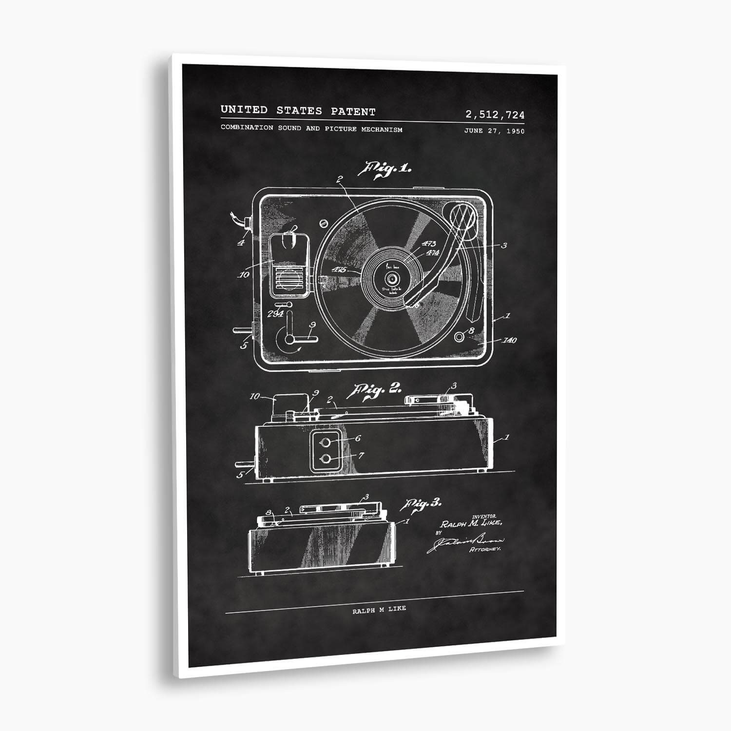 Record Player Patent Poster; Patent Artwork