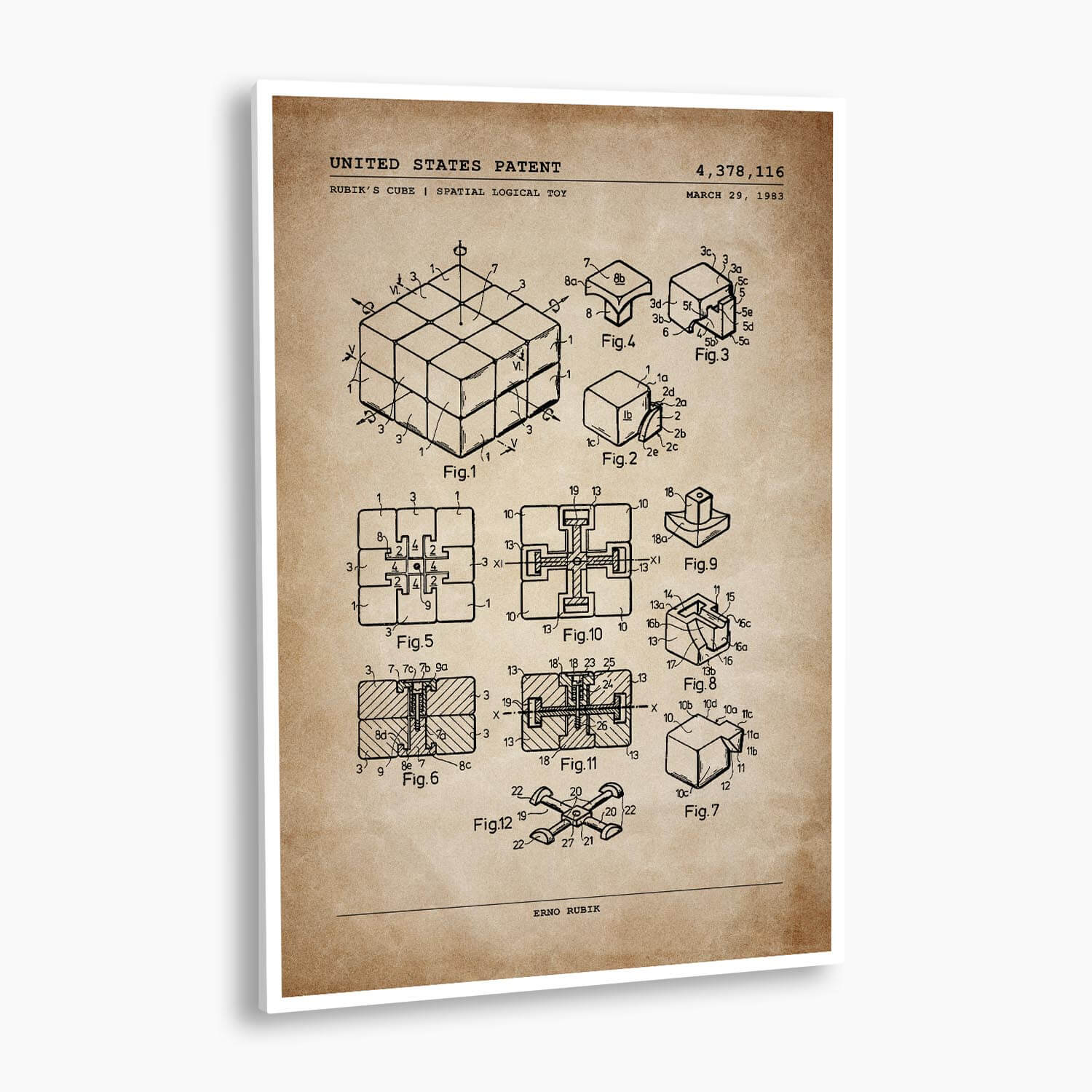 Rubik's Cube Patent Poster; Patent Artwork